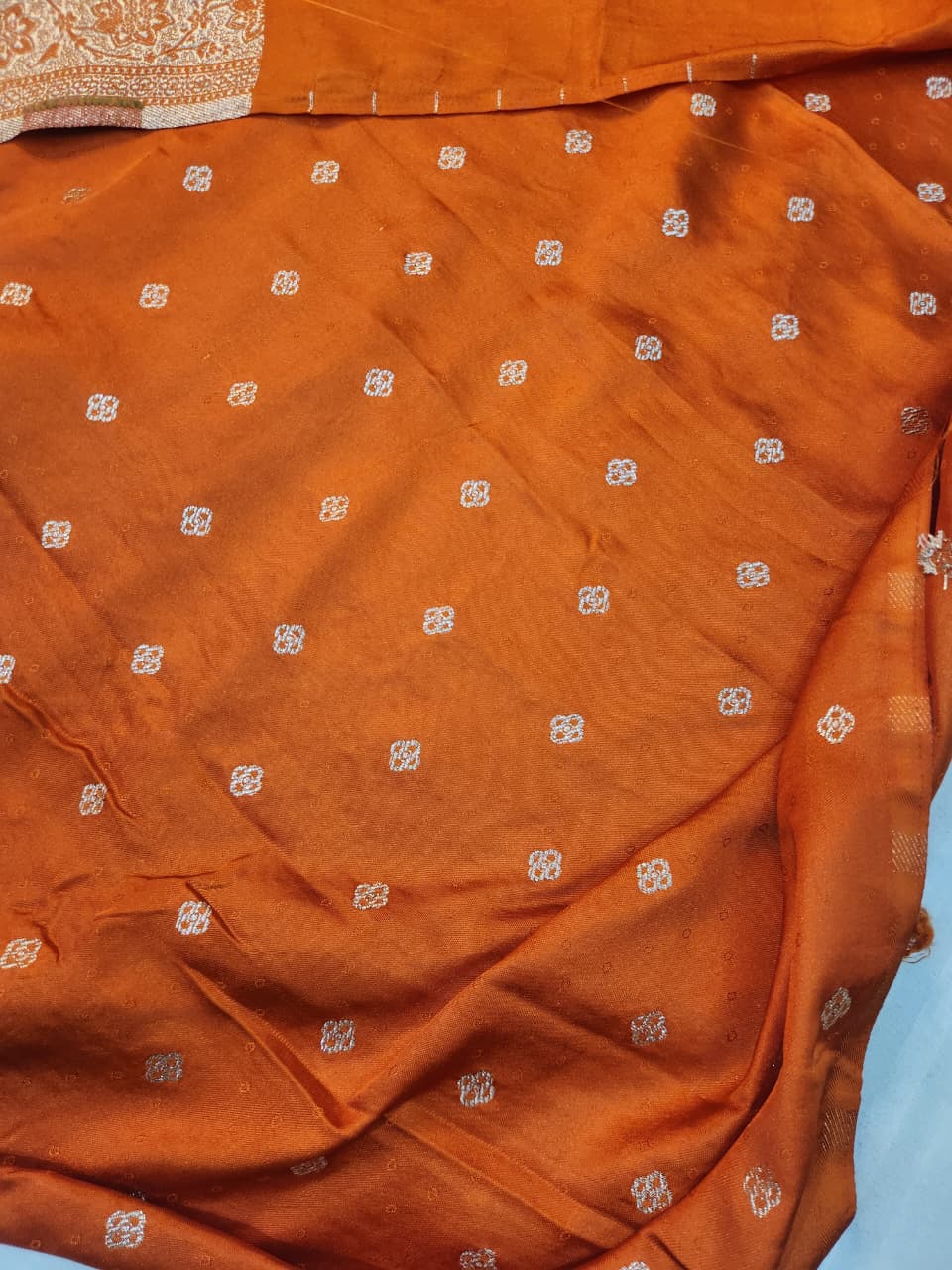 Handwoven Orange Banarasi Mashru Katan Silk Saree
