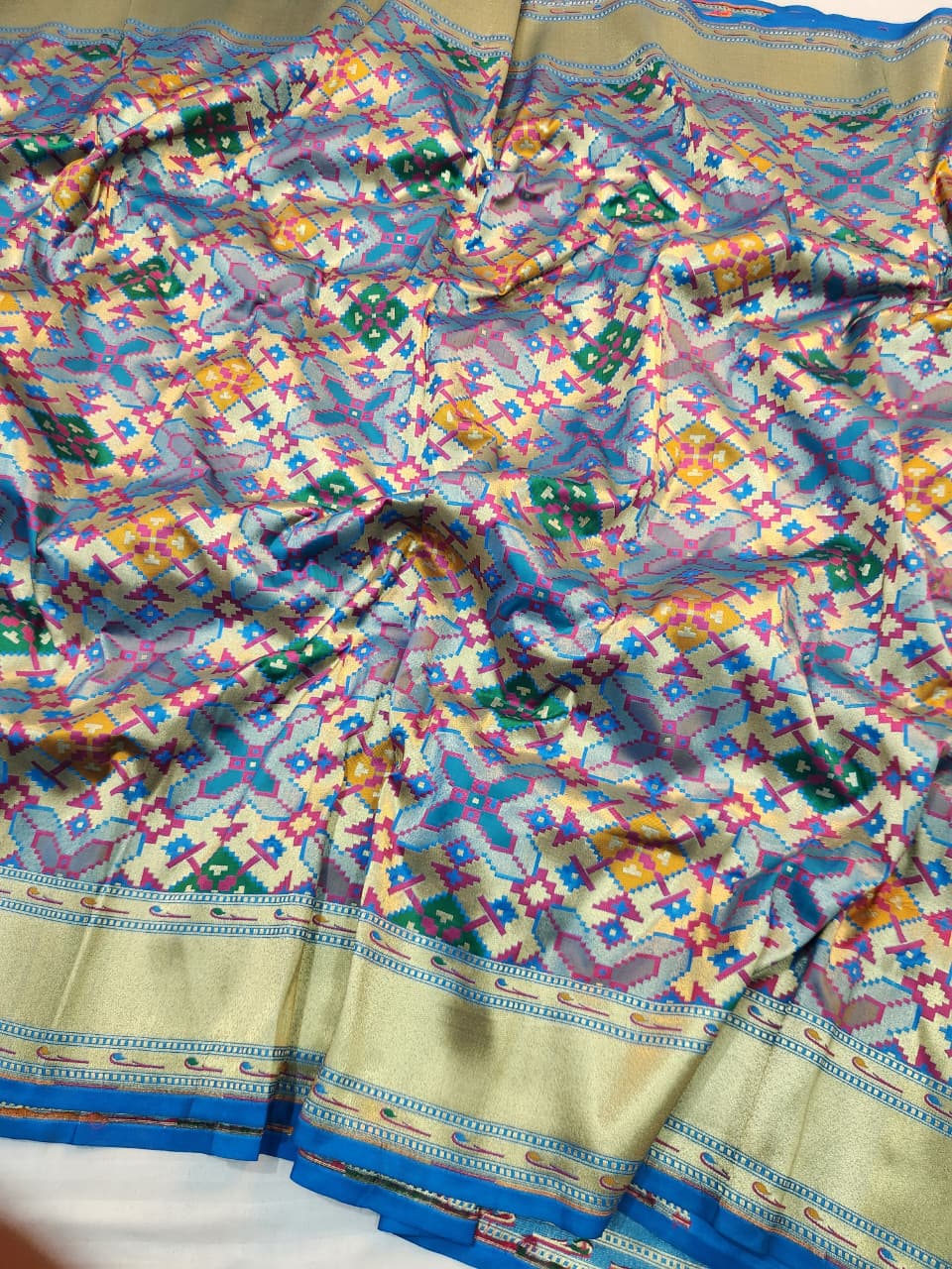 Handwoven Ocean Blue Banarasi Patola Silk Saree