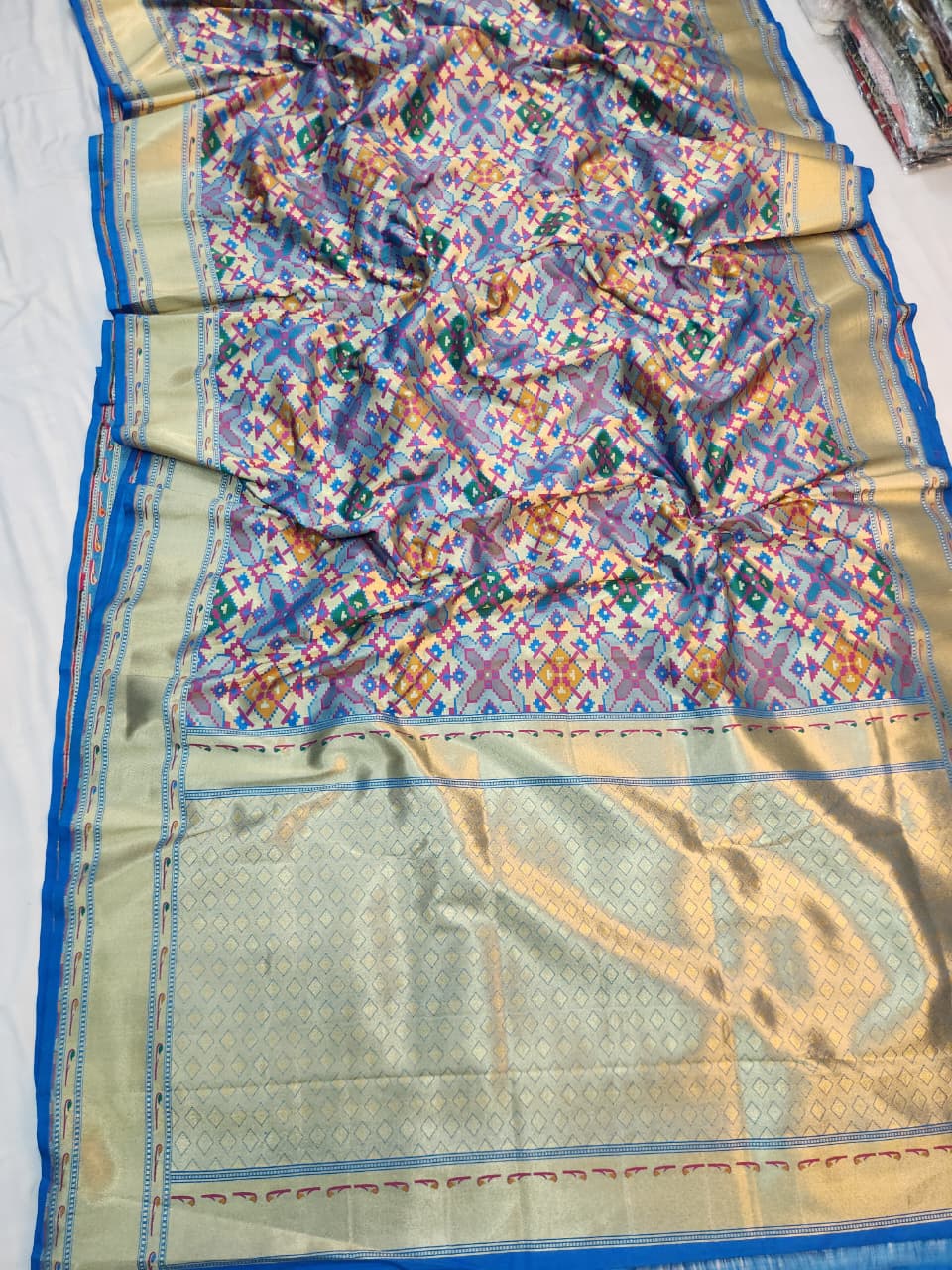 Handwoven Ocean Blue Banarasi Patola Silk Saree