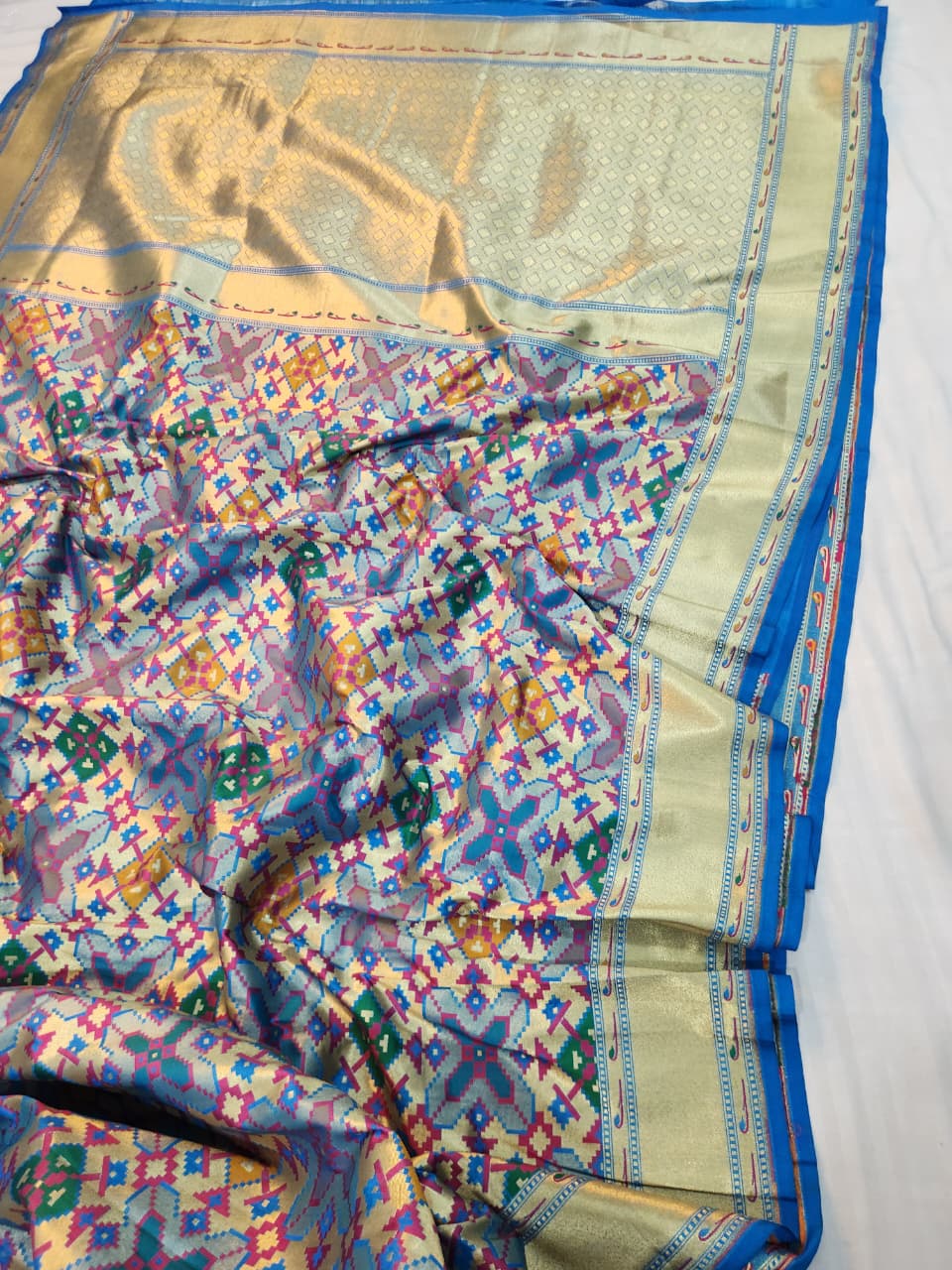 Handwoven Ocean Blue Banarasi Patola Silk Saree