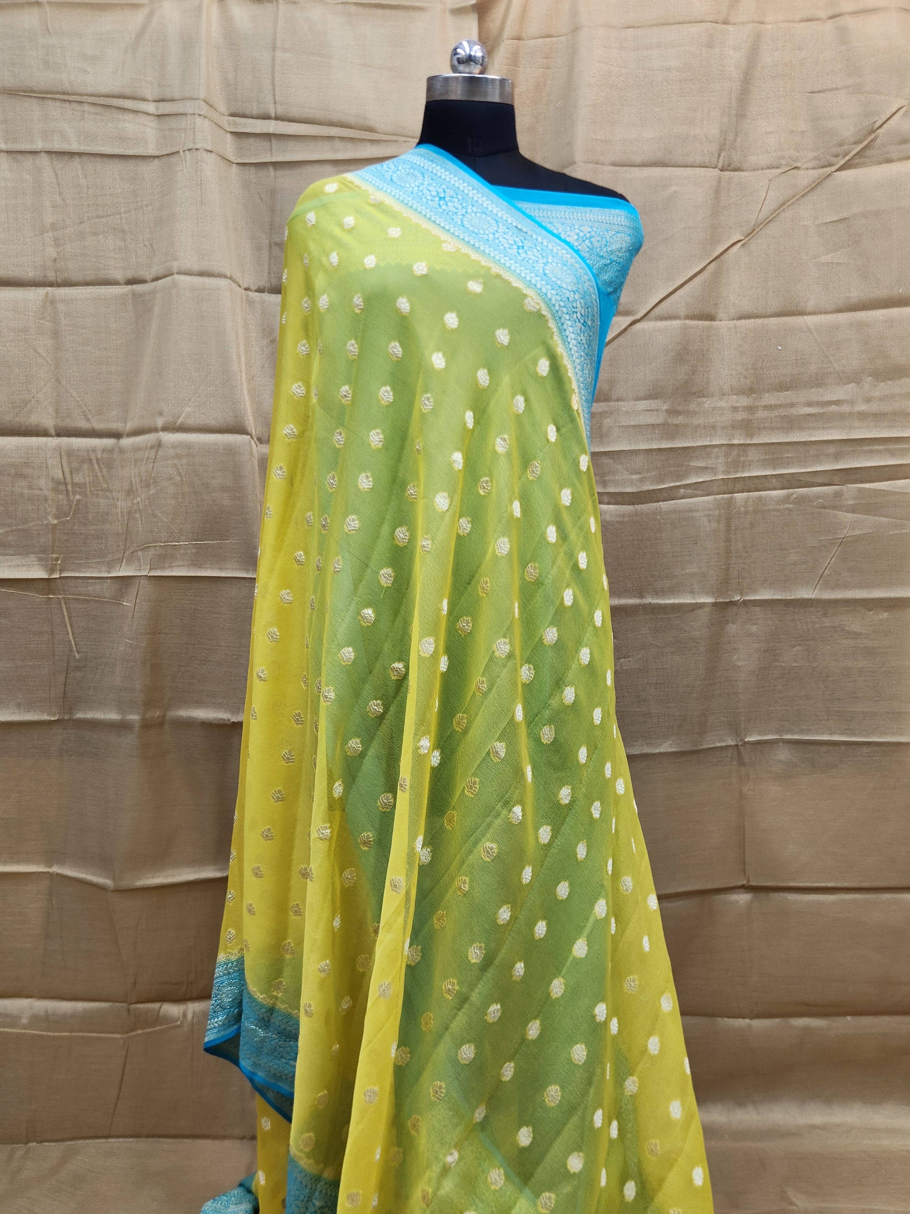 Handwoven Yellow Banarasi Pure Khaddi Georgette Saree
