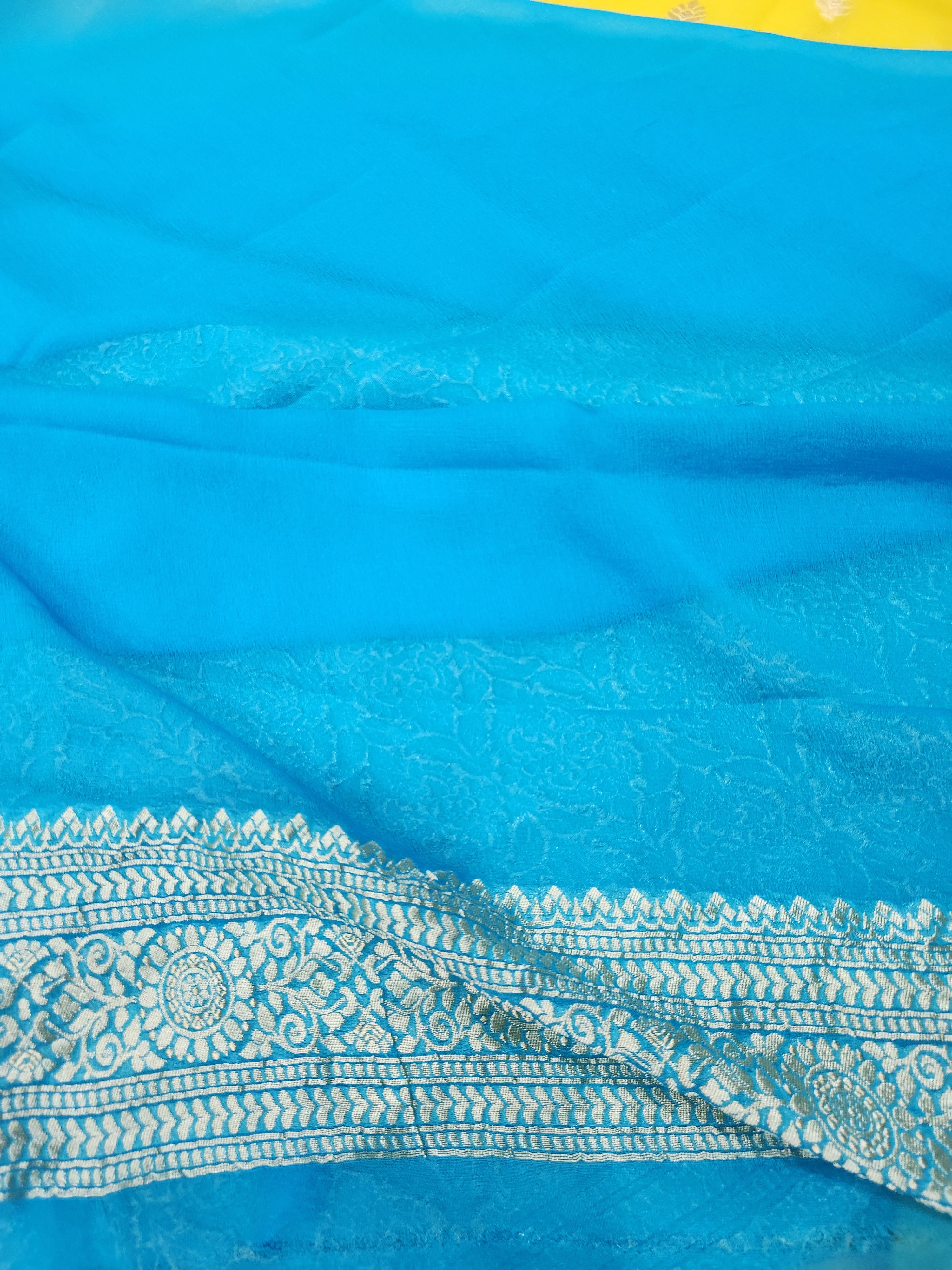 Handwoven Yellow Banarasi Pure Khaddi Georgette Saree