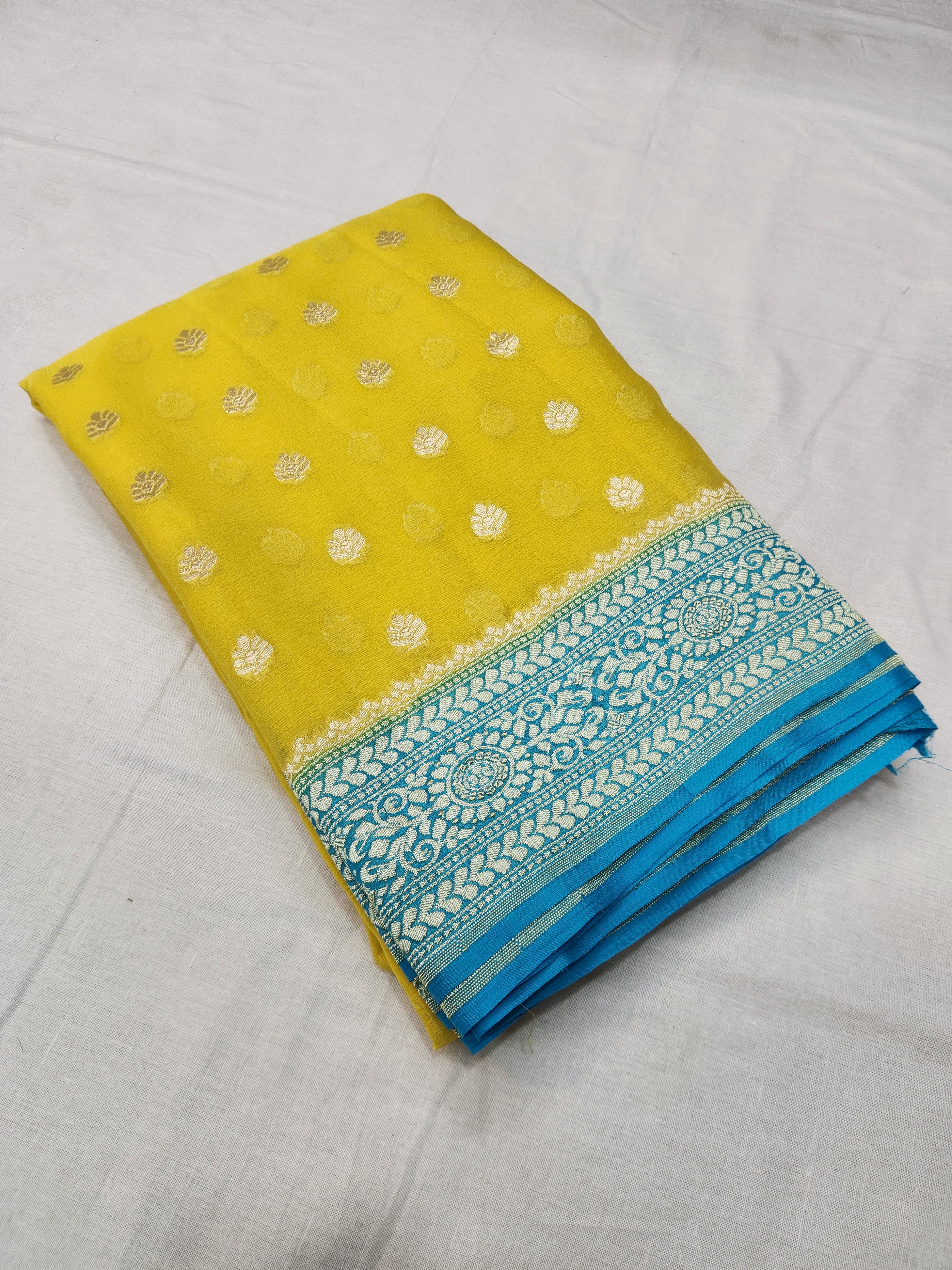 Handwoven Yellow Banarasi Pure Khaddi Georgette Saree