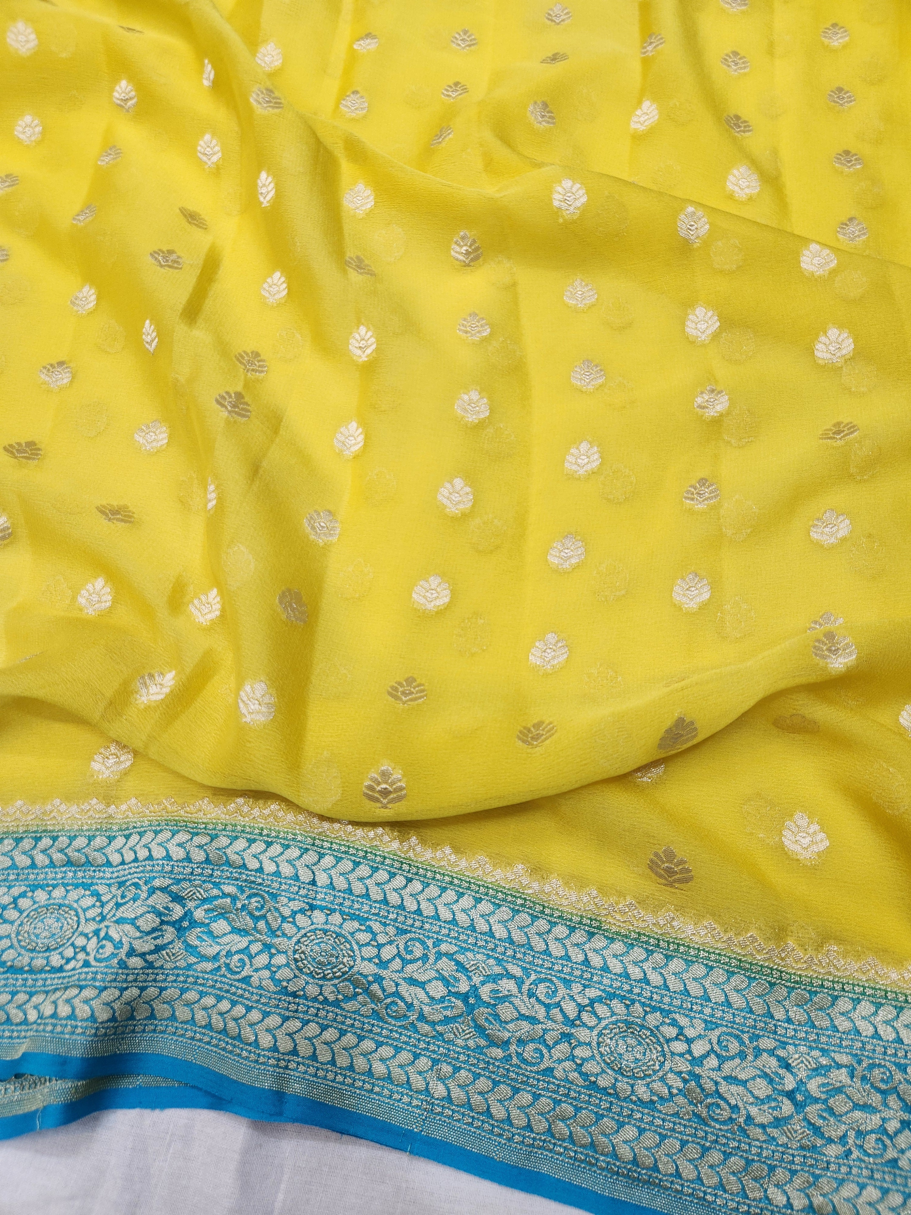 Handwoven Yellow Banarasi Pure Khaddi Georgette Saree