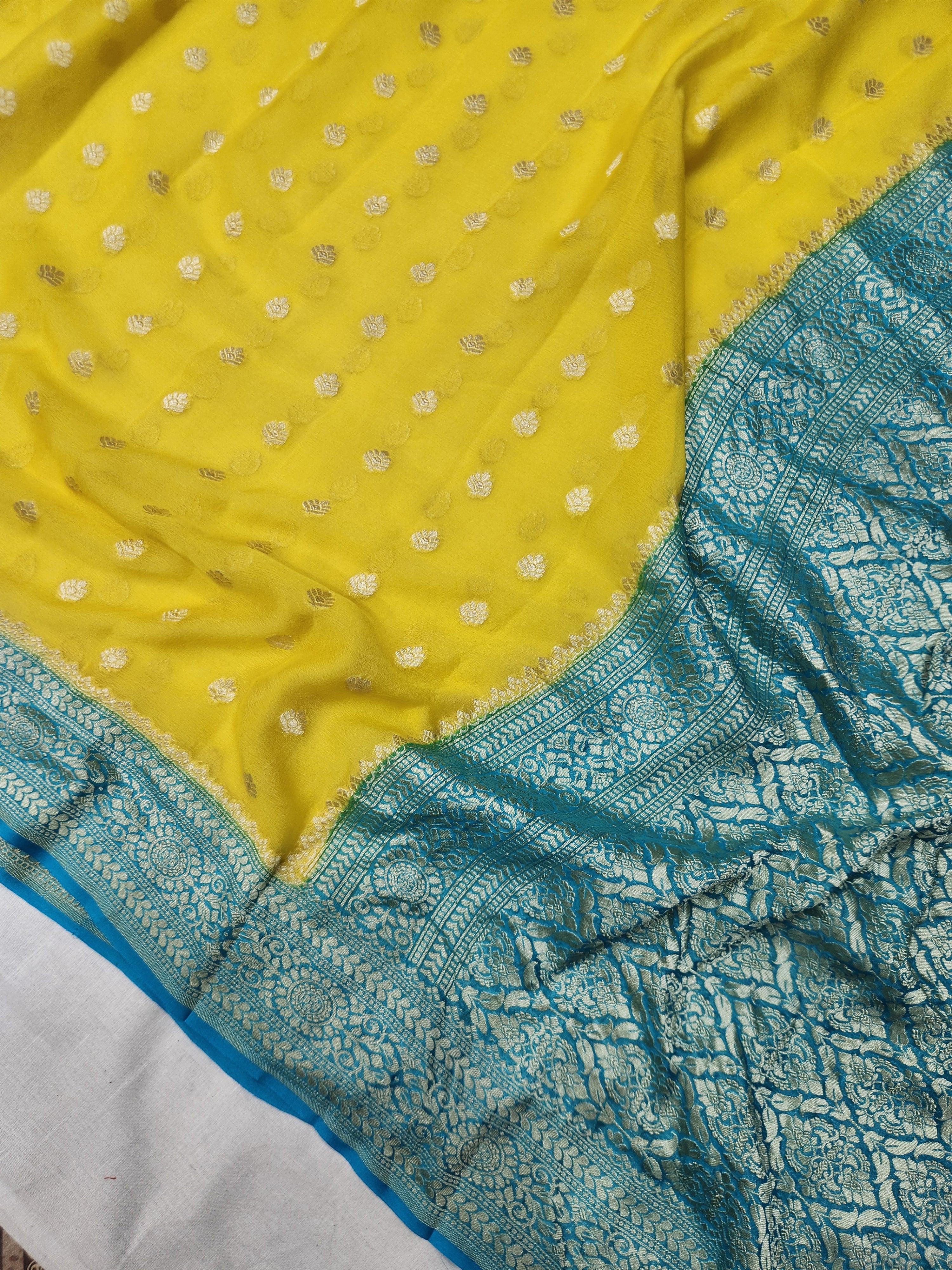 Handwoven Yellow Banarasi Pure Khaddi Georgette Saree