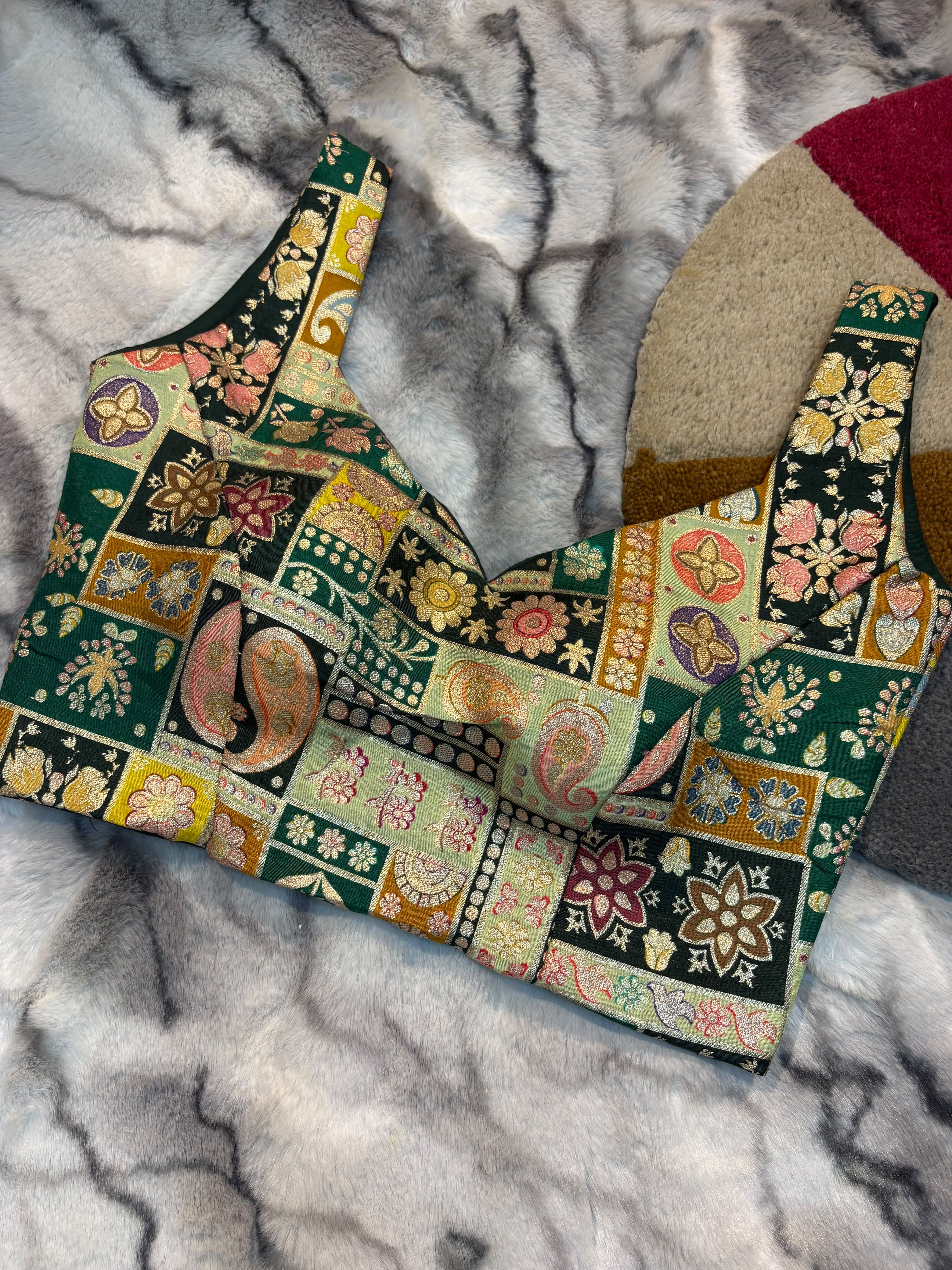 Handwoven Multicolor Banarasi Dola Silk Stitched Blouse