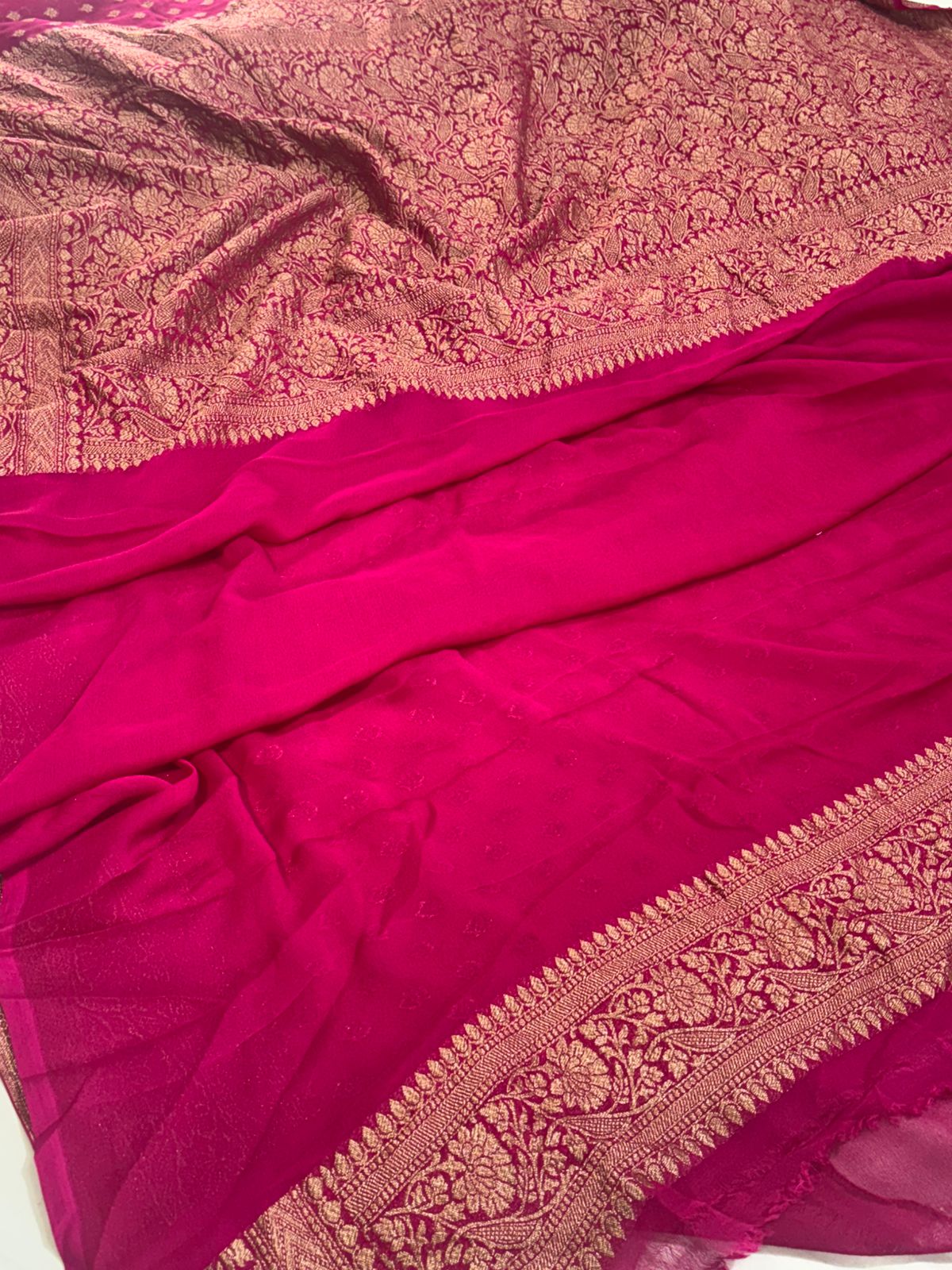 Handwoven Magenta Pink Banarasi Khaddi Georgette Saree