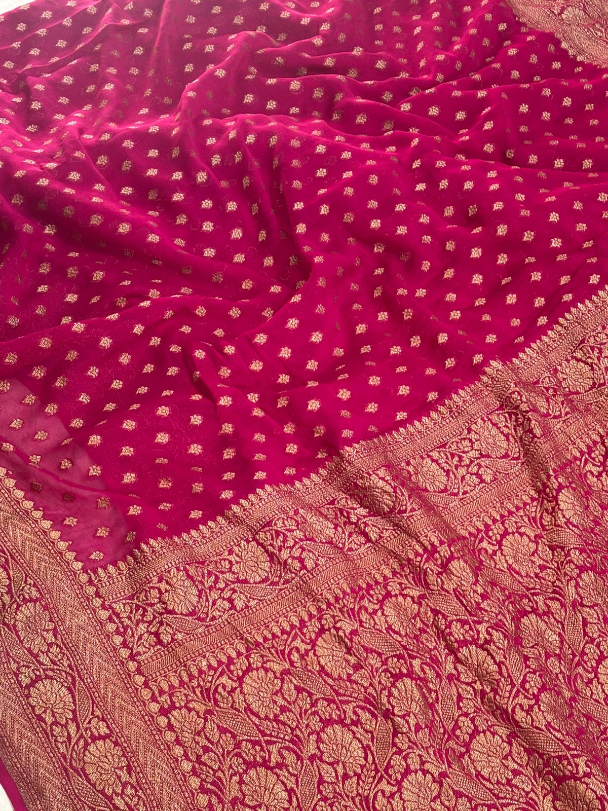 Handwoven Magenta Pink Banarasi Khaddi Georgette Saree