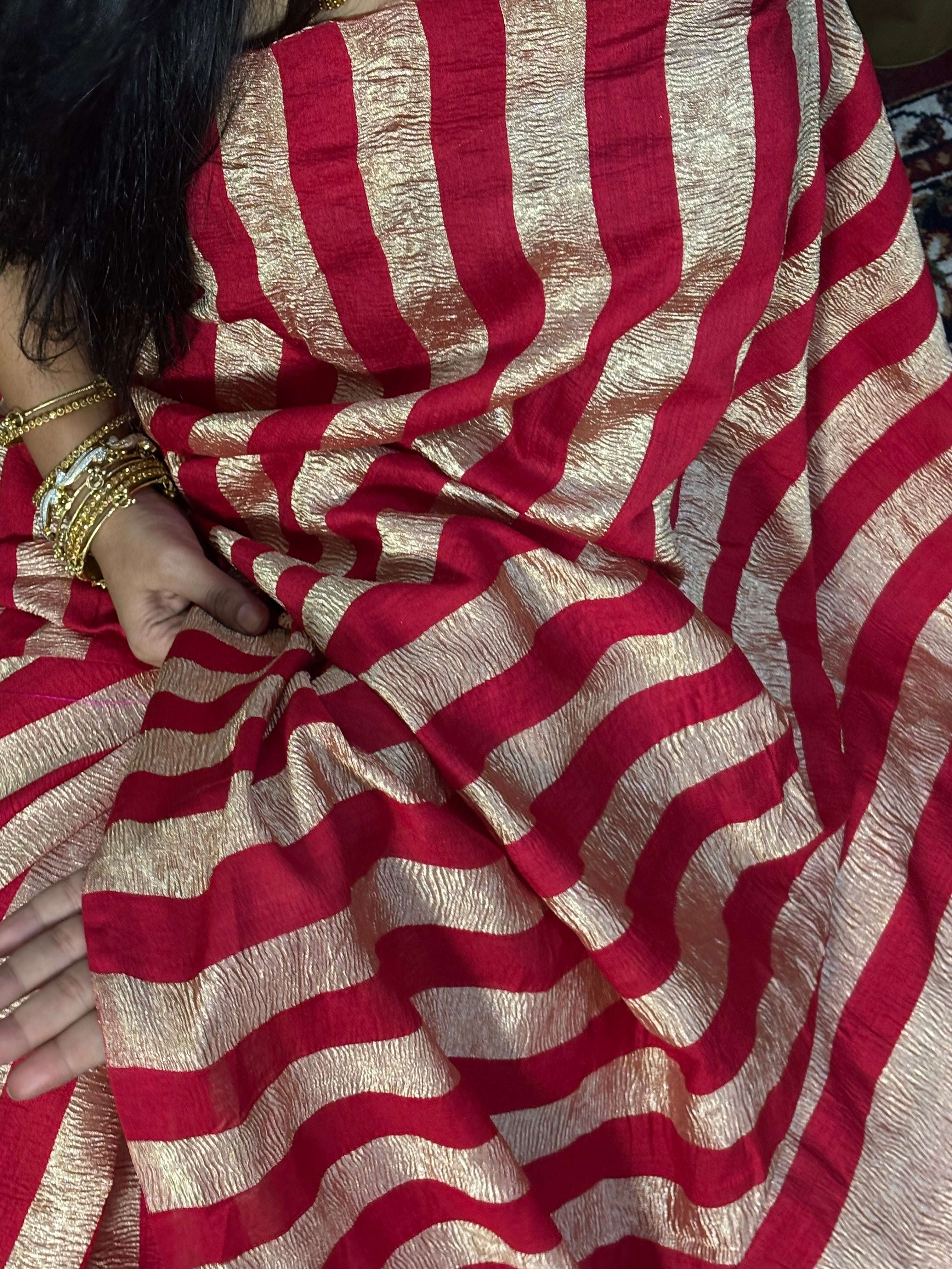 Handwoven Red Banarasi Moonga Tissue Silk Saree