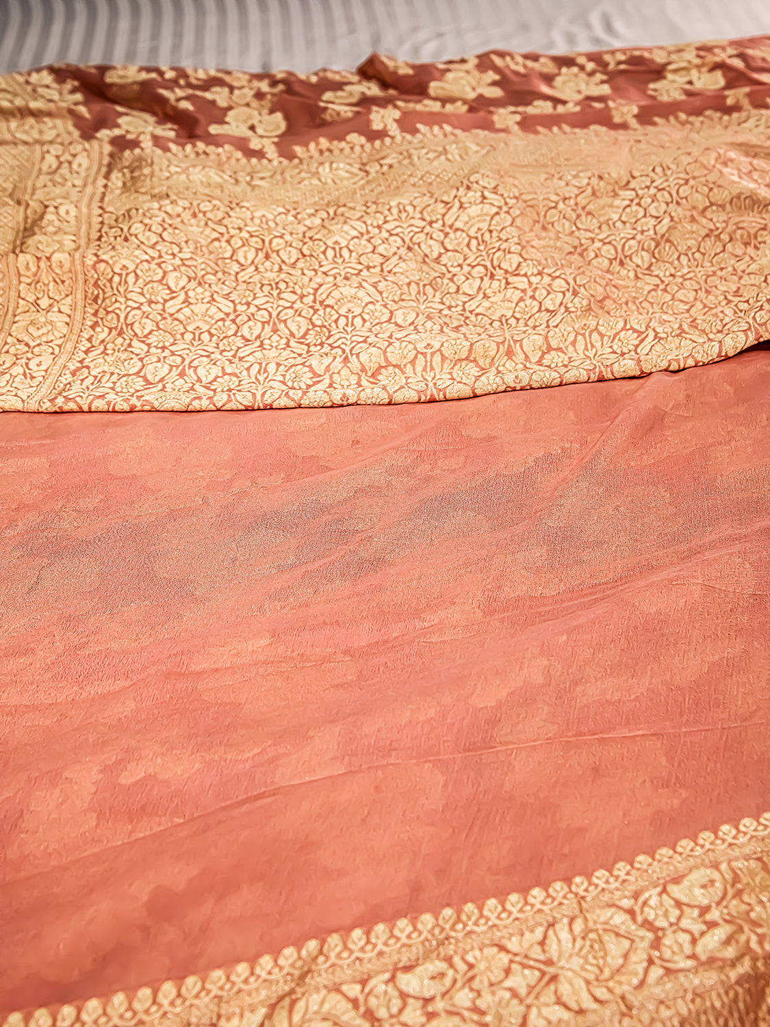 Handwoven Peach Banarasi Pure Khaddi Georgette Saree