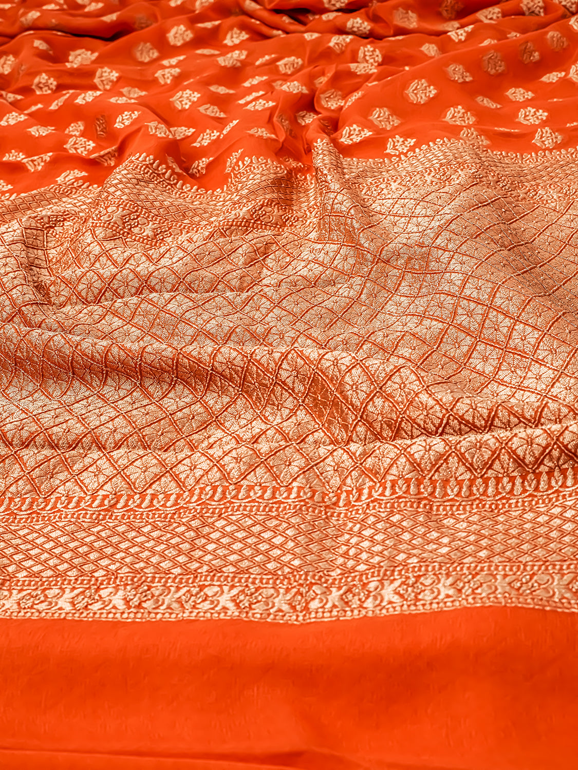 Handwoven Orange Banarasi Pure Khaddi Georgette Saree