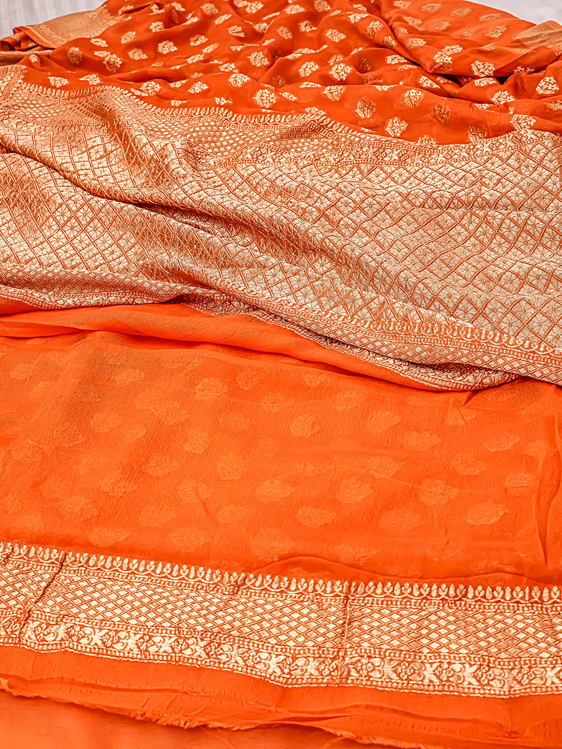 Handwoven Orange Banarasi Pure Khaddi Georgette Saree