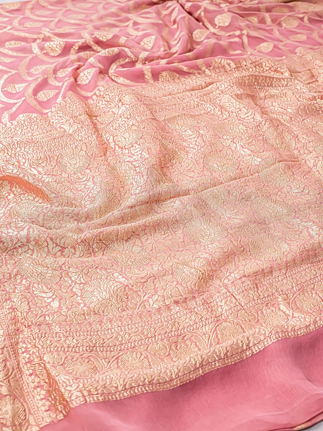 Handwoven Peach Banarasi Pure Khaddi Georgette Saree