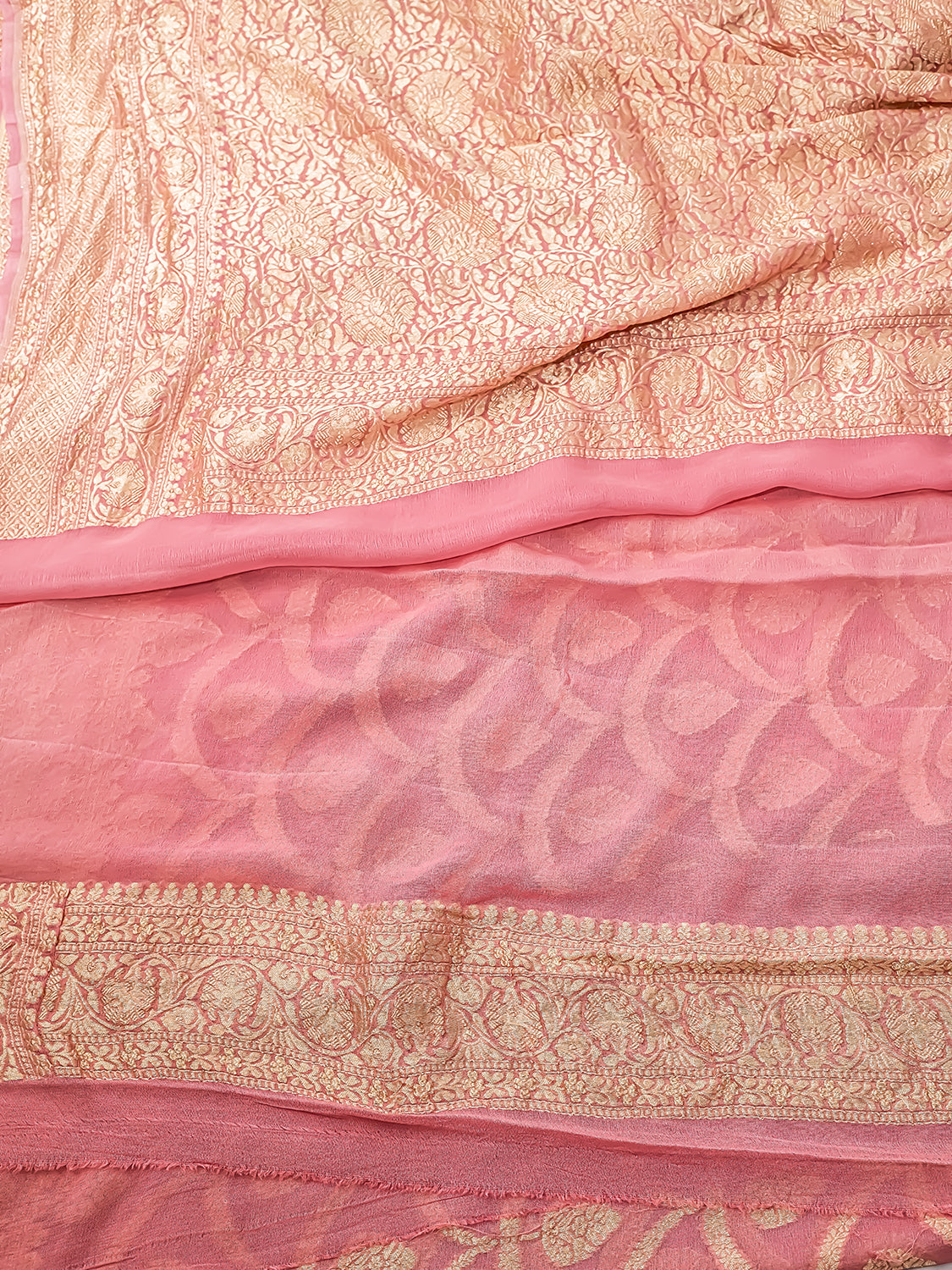 Handwoven Peach Banarasi Pure Khaddi Georgette Saree