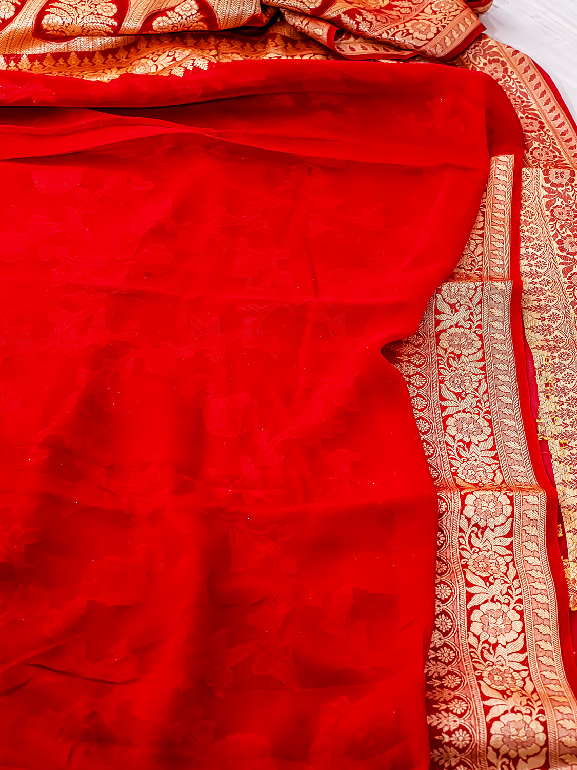 Handwoven Red Banarasi Pure Chiffon Saree