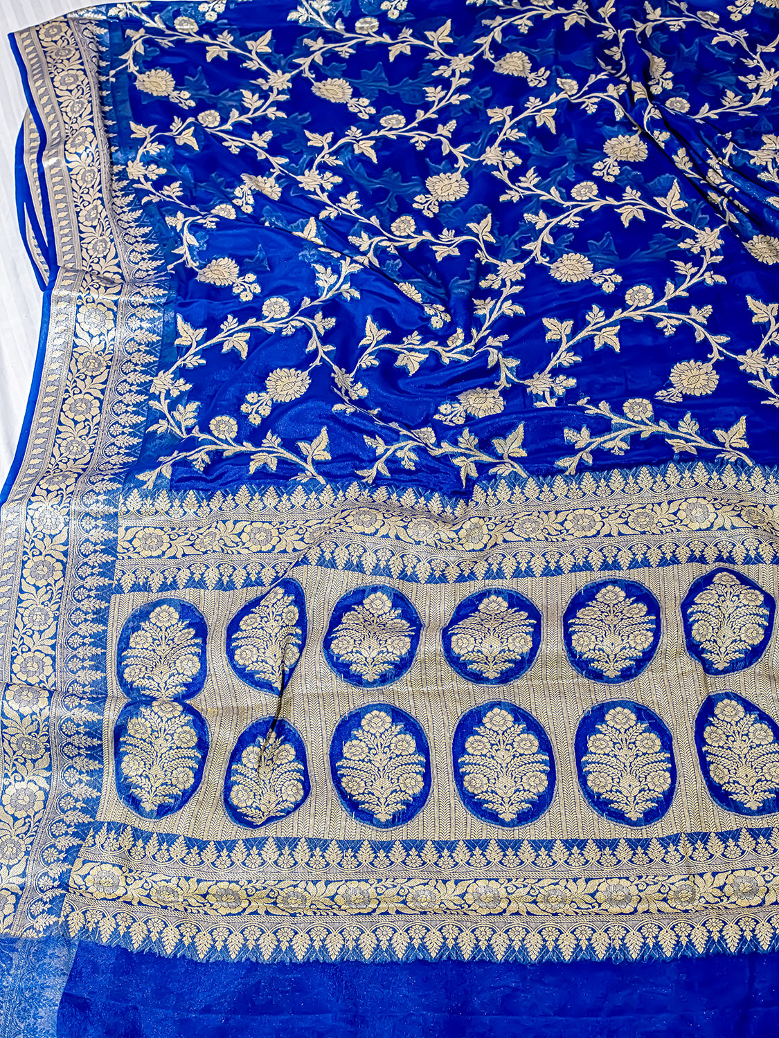 Handwoven Royal Blue Banarasi Pure Chiffon Saree