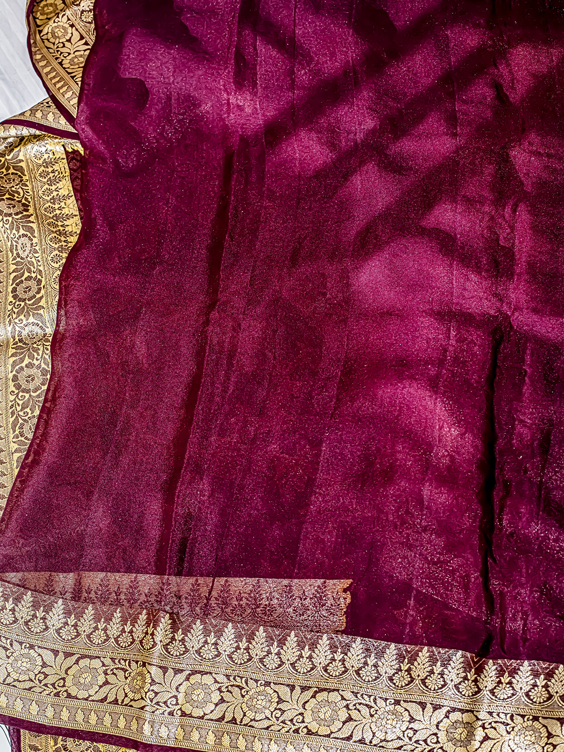 Handwoven Wine Banarasi Pure Chiffon Saree