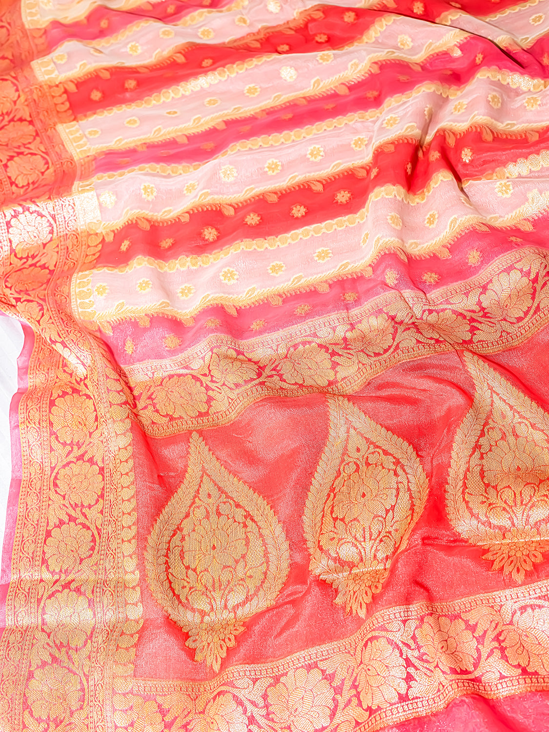 Handwoven Pink Banarasi Pure Chiffon Saree