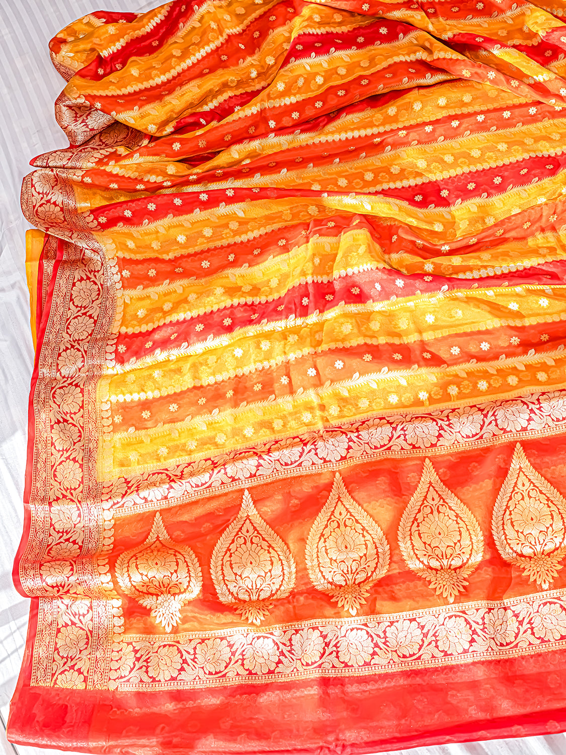 Handwoven Yellow Banarasi Pure Chiffon Saree
