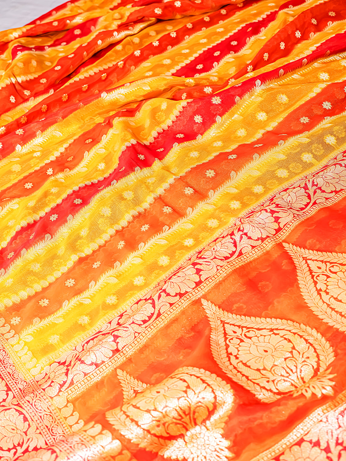 Handwoven Yellow Banarasi Pure Chiffon Saree