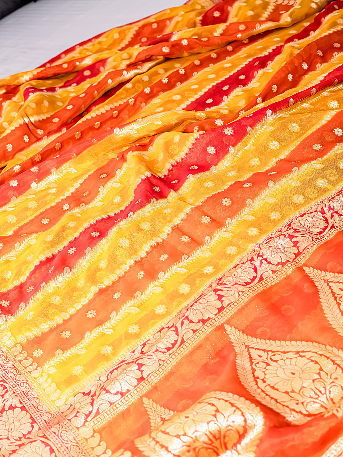 Handwoven Yellow Banarasi Pure Chiffon Saree