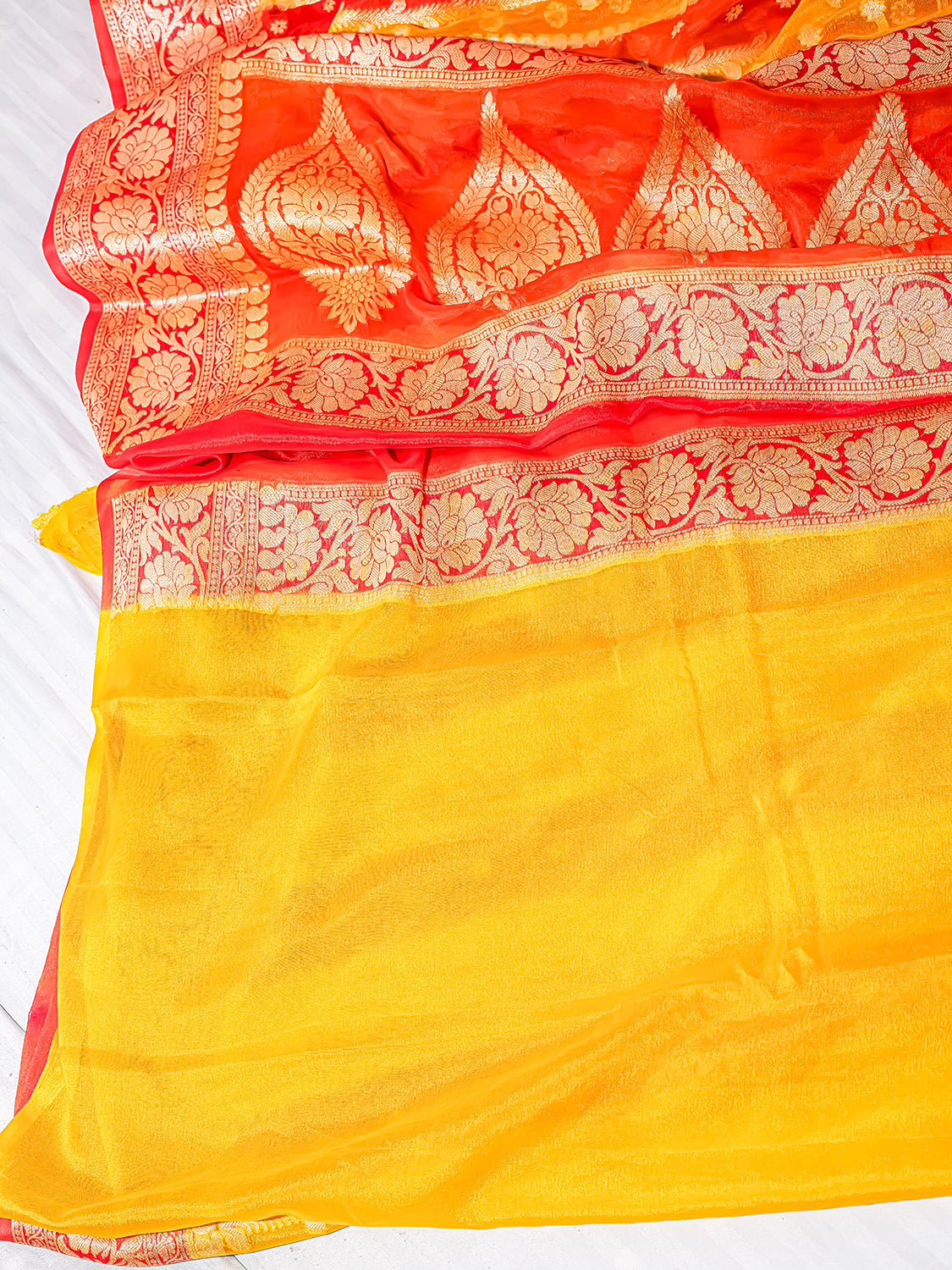 Handwoven Yellow Banarasi Pure Chiffon Saree