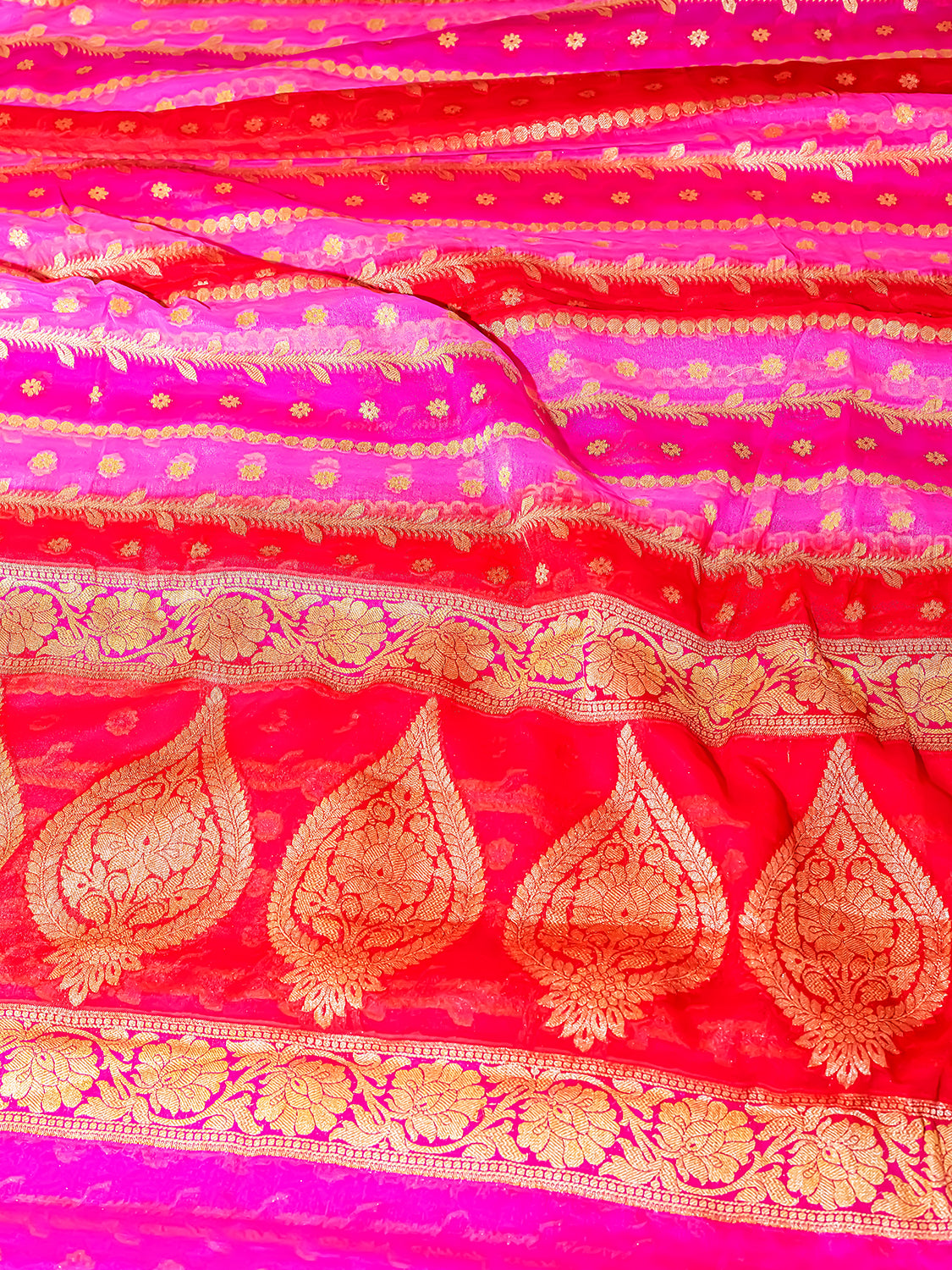 Handwoven Magenta Pink Banarasi Pure Chiffon Saree