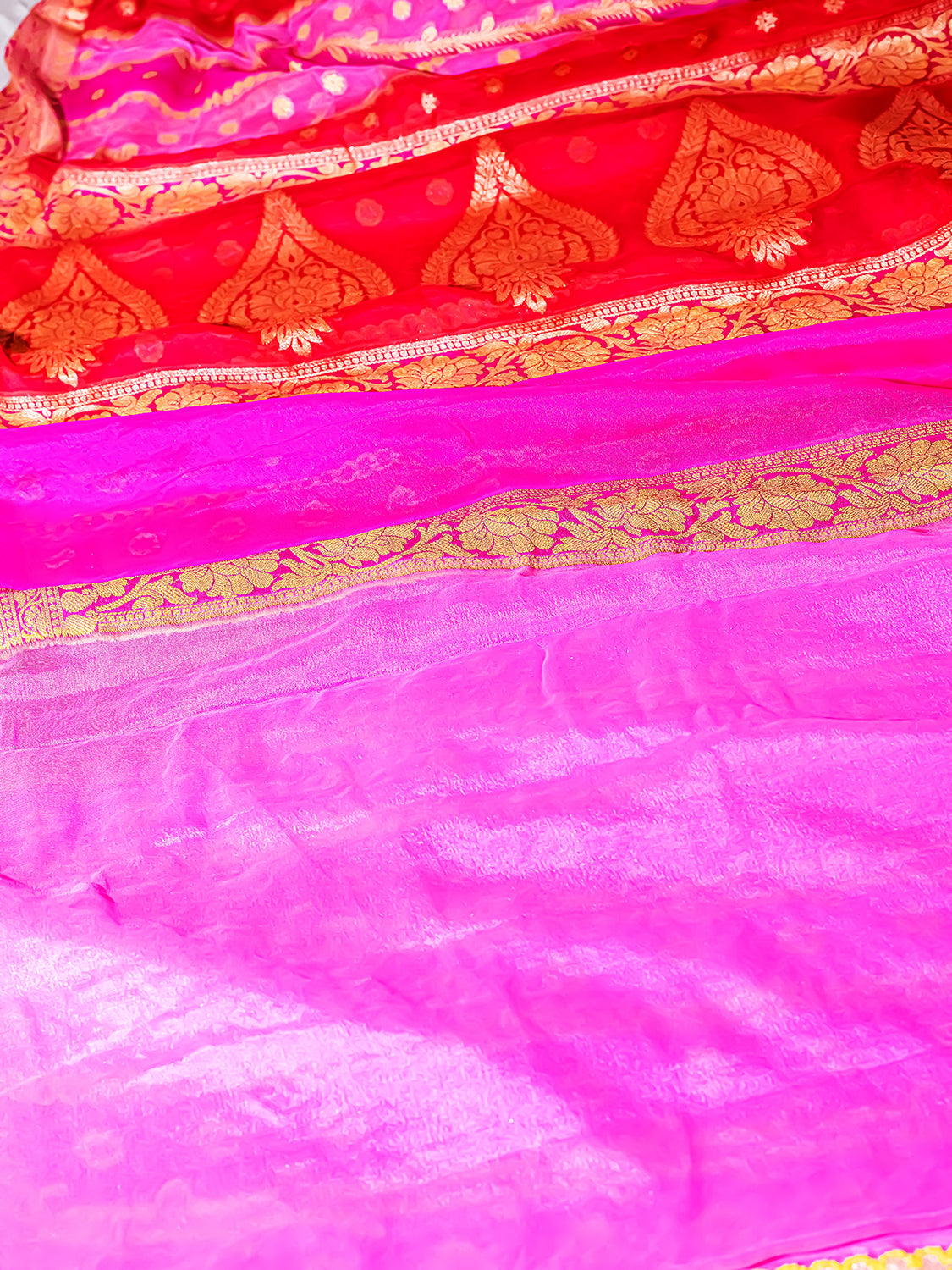 Handwoven Magenta Pink Banarasi Pure Chiffon Saree