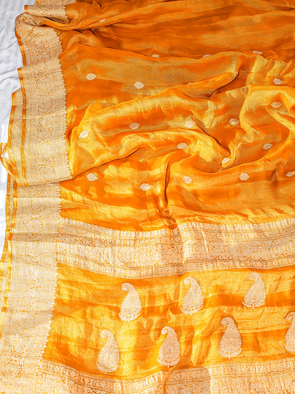 Handwoven Mustard Yellow Banarasi Tissue Georgette Silk Saree