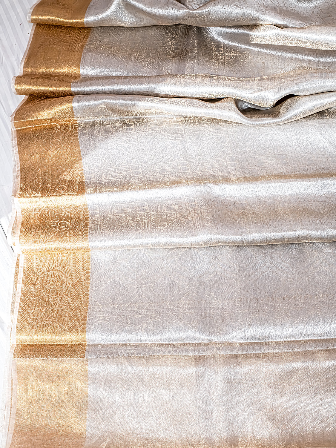 Handwoven Silver Banarasi Brocade Tissue Silk Saree