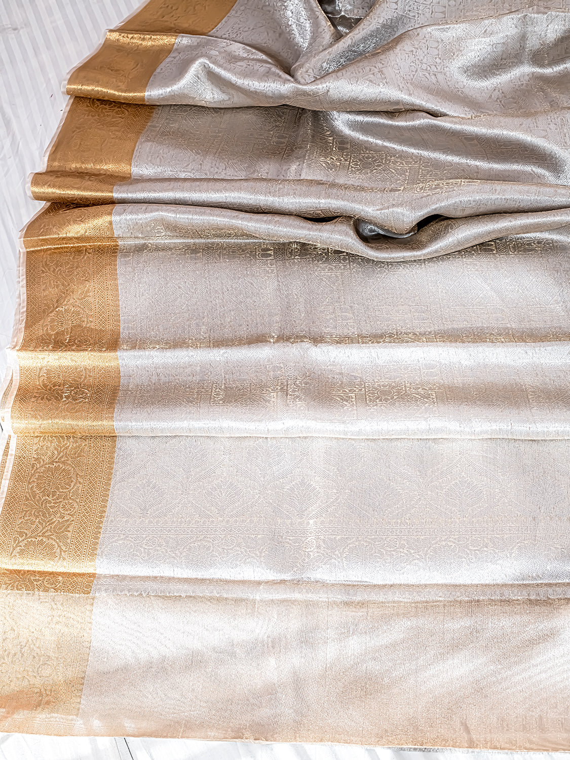 Handwoven Silver Banarasi Brocade Tissue Silk Saree