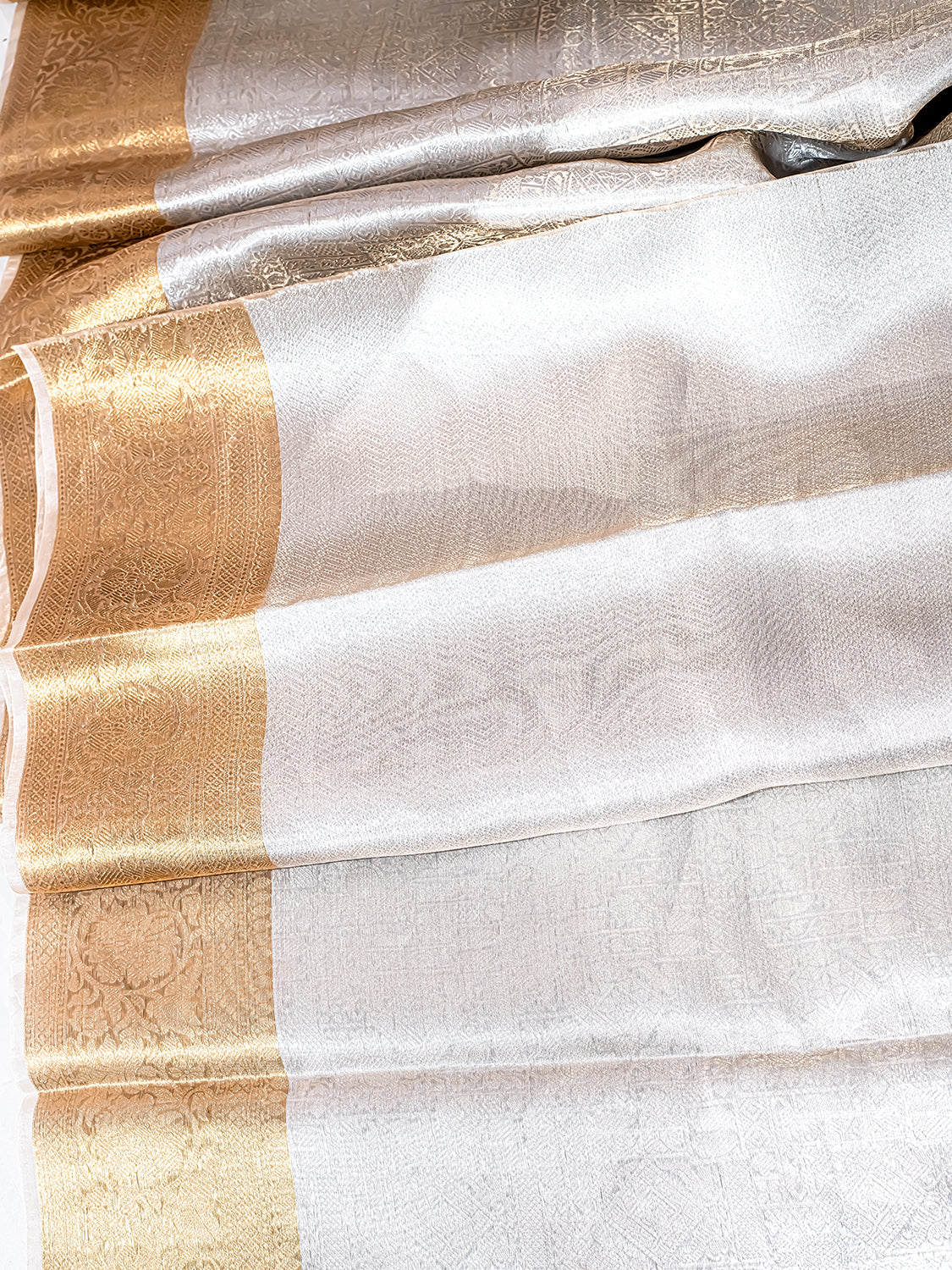 Handwoven Silver Banarasi Brocade Tissue Silk Saree