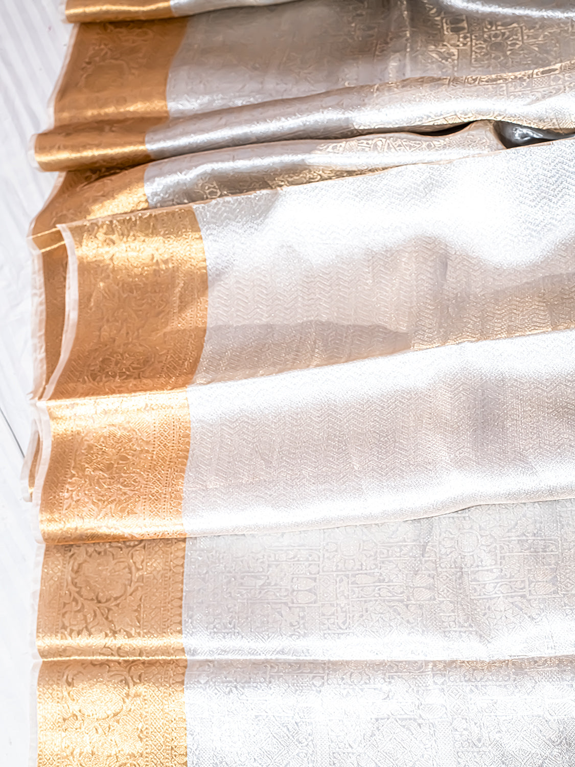 Handwoven Silver Banarasi Brocade Tissue Silk Saree