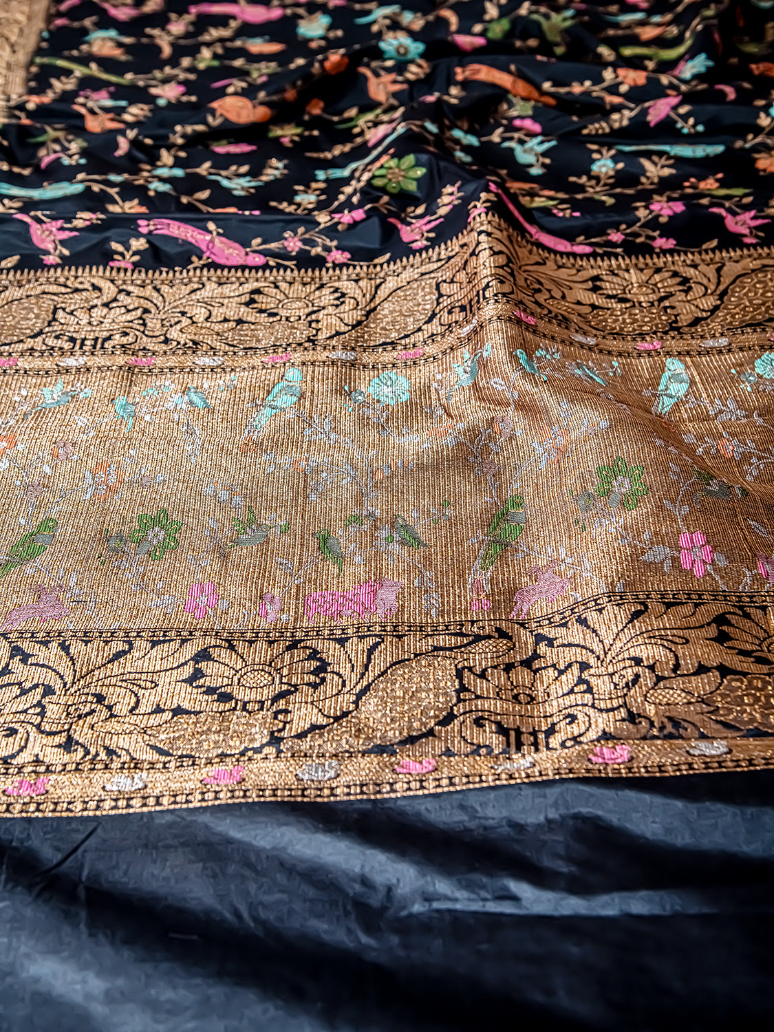 Handwoven Black Meenakari Motif Banarasi Katan Silk Saree