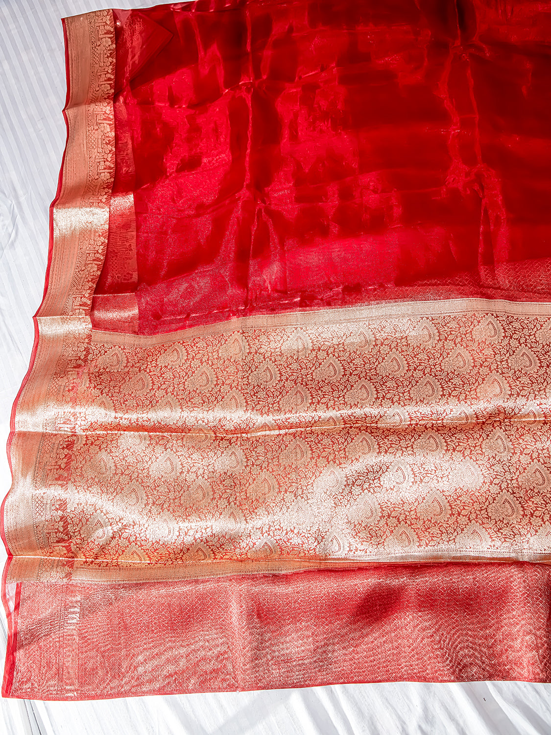 Handwoven Red Banarasi Tissue Silk Saree