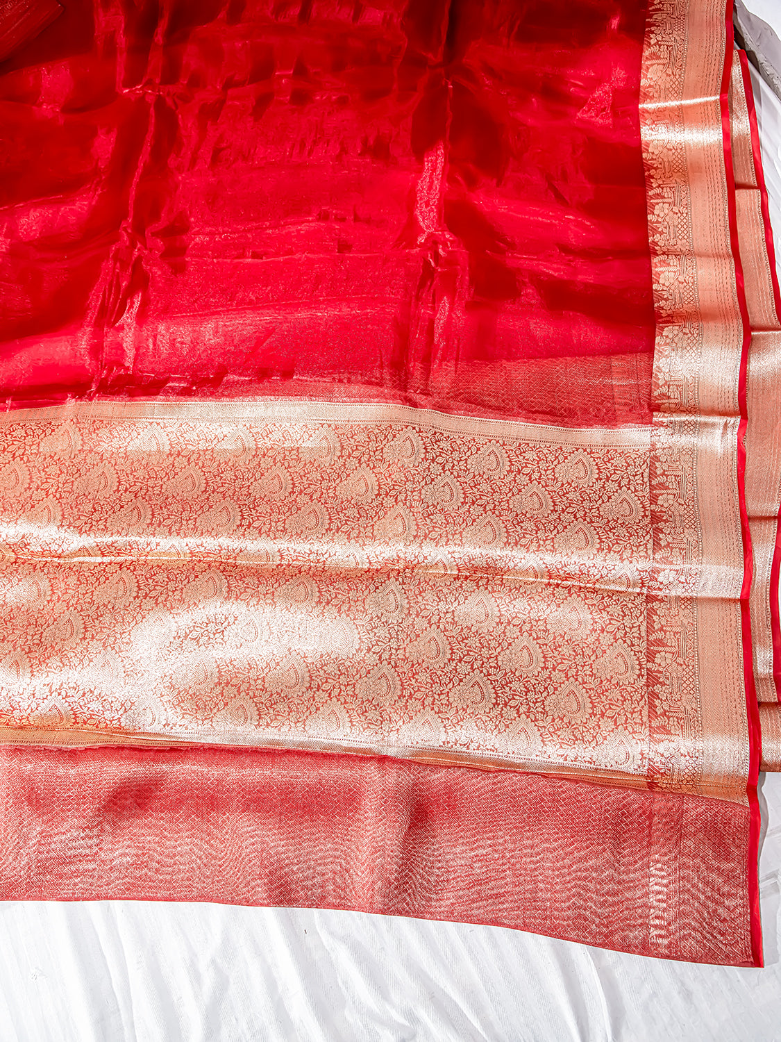 Handwoven Red Banarasi Tissue Silk Saree