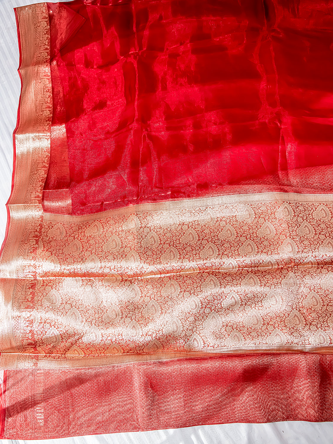 Handwoven Red Banarasi Tissue Silk Saree