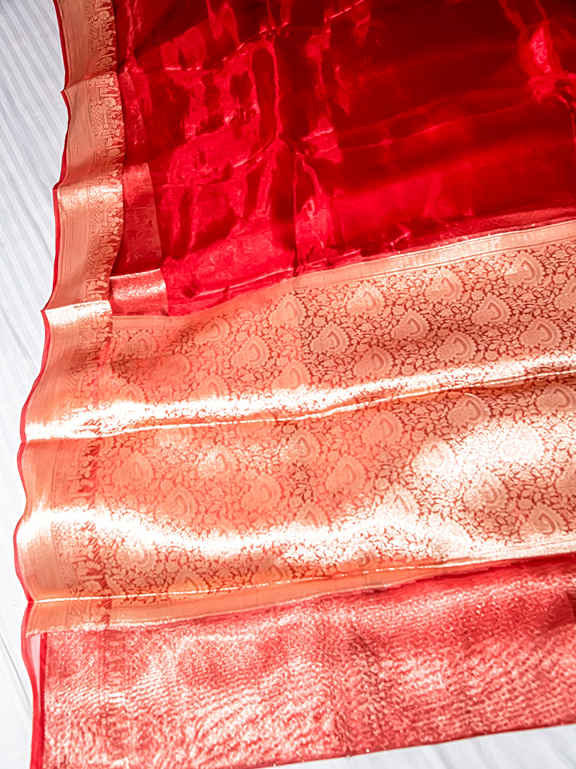 Handwoven Red Banarasi Tissue Silk Saree