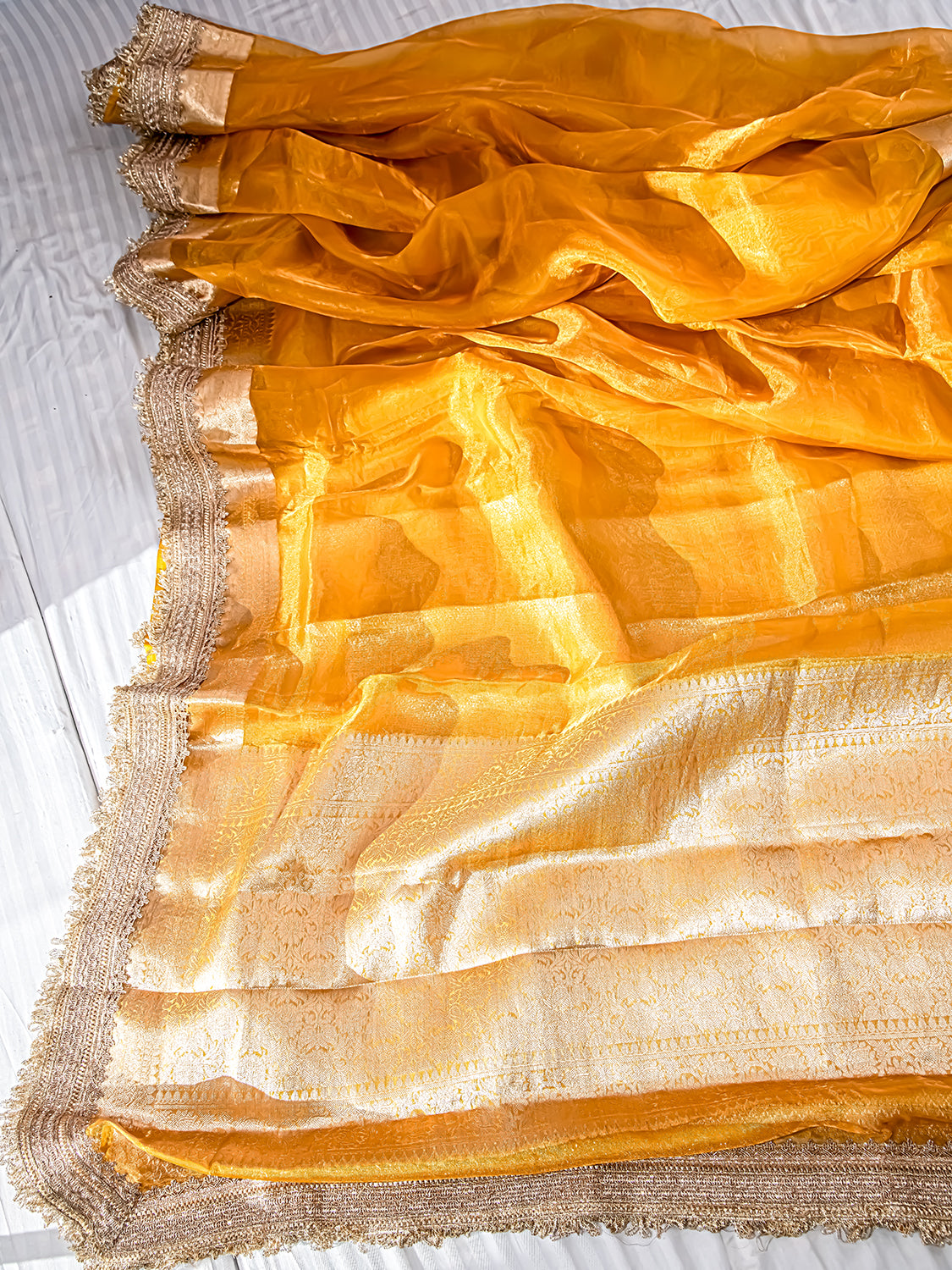 Handwoven Orange Banarasi Tissue Silk Saree