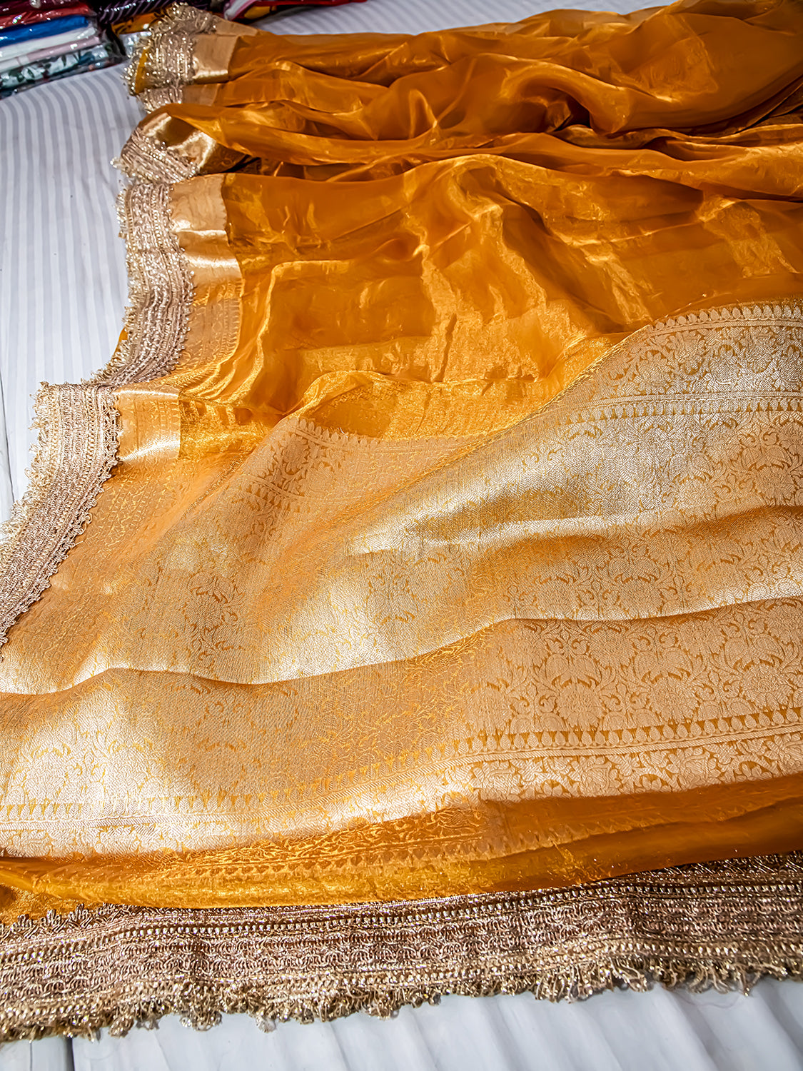 Handwoven Orange Banarasi Tissue Silk Saree
