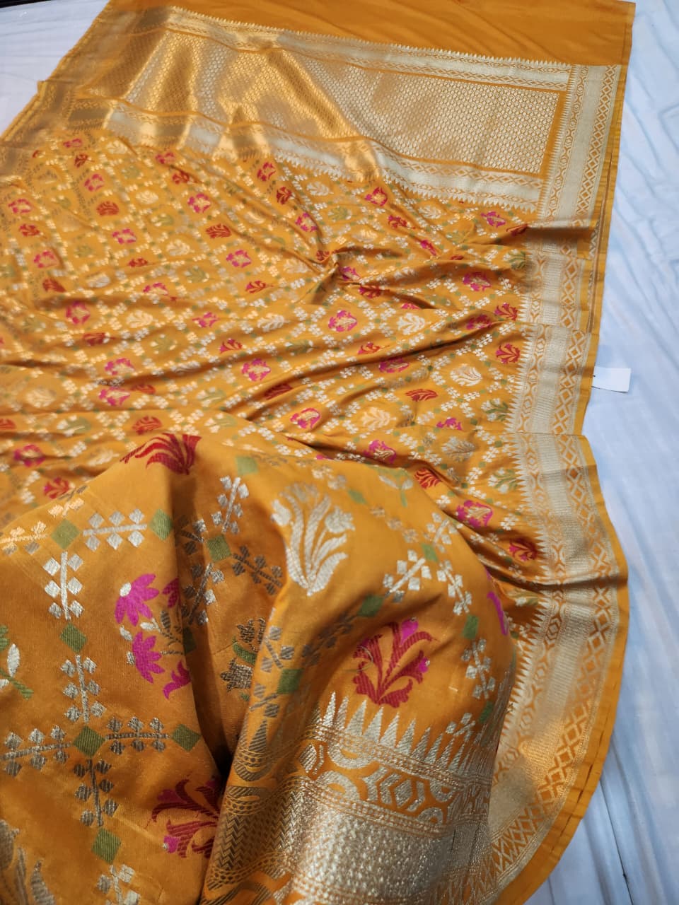 Handwoven Mustard Yellow Meenakari Banarasi Katan Silk Saree