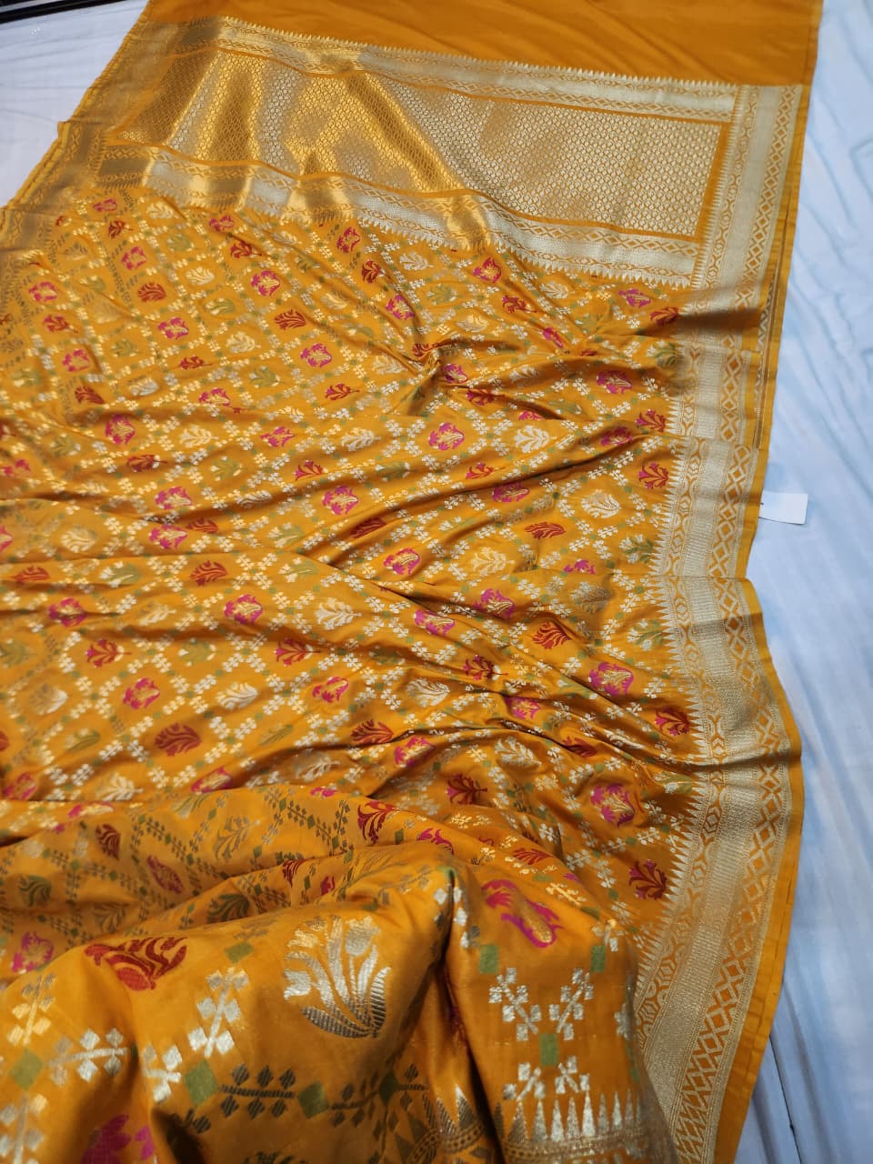 Handwoven Mustard Yellow Meenakari Banarasi Katan Silk Saree