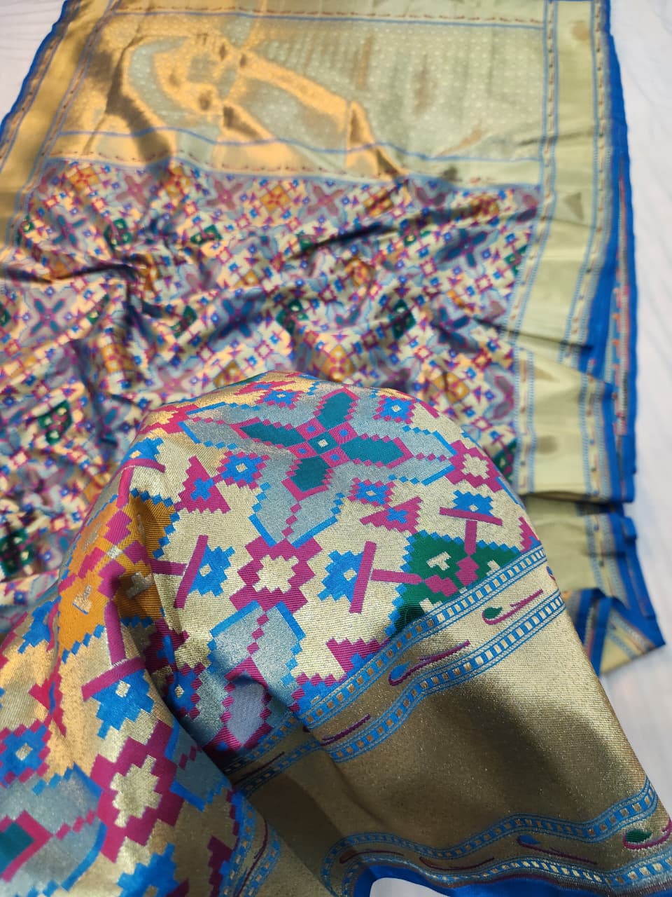 Handwoven Ocean Blue Banarasi Patola Silk Saree