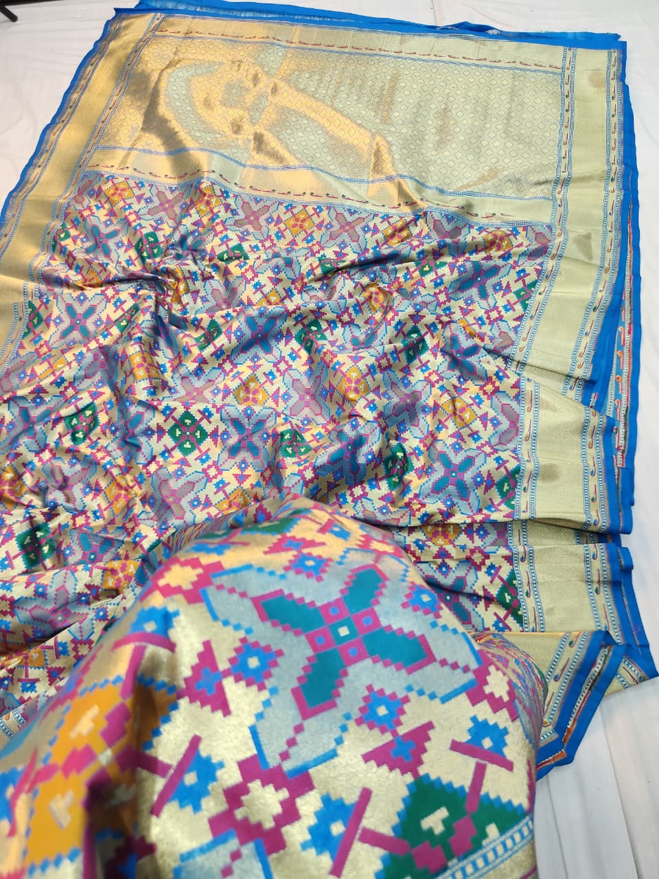 Handwoven Ocean Blue Banarasi Patola Silk Saree