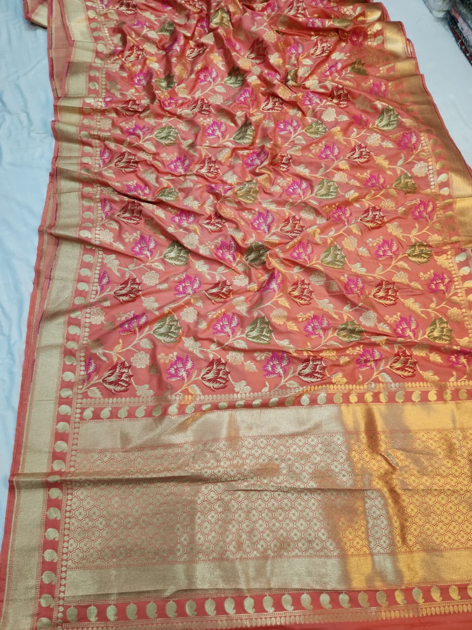 Handwoven Peach Meenakari Banarasi Silk Saree