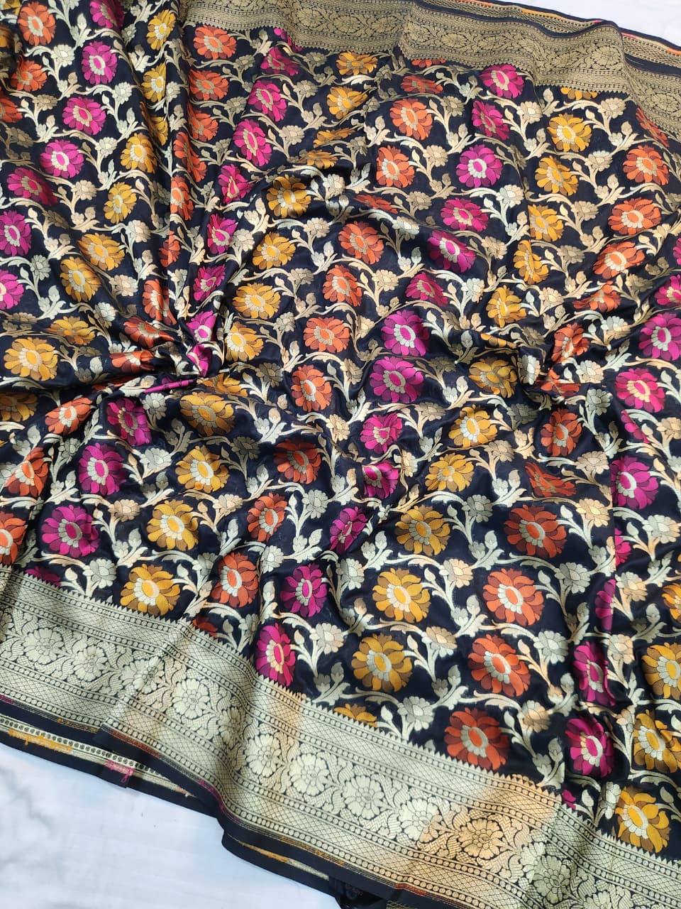 Handwoven Black Meenakari Banarasi Silk Saree