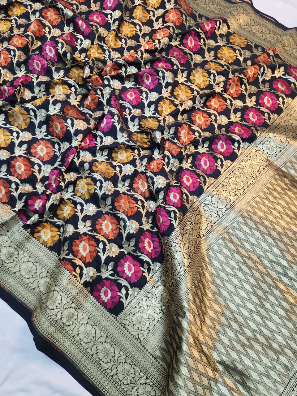 Handwoven Black Meenakari Banarasi Silk Saree