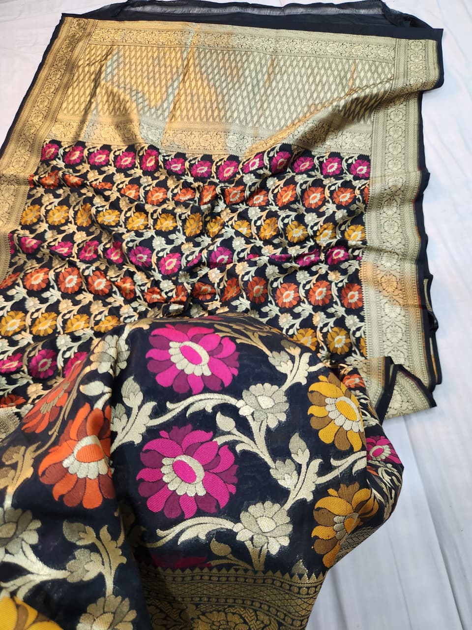 Handwoven Black Meenakari Banarasi Silk Saree