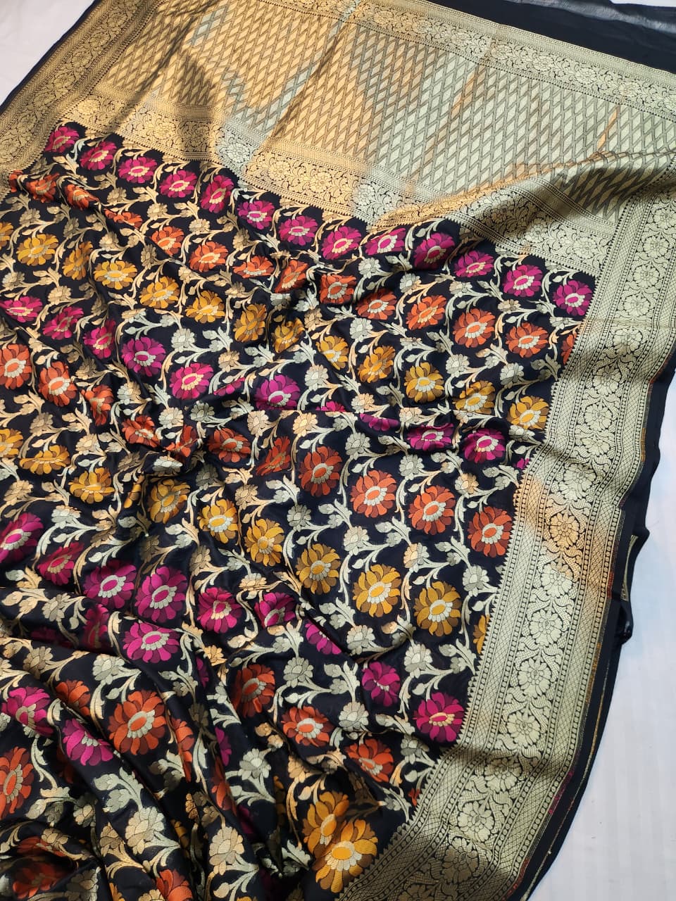 Handwoven Black Meenakari Banarasi Silk Saree