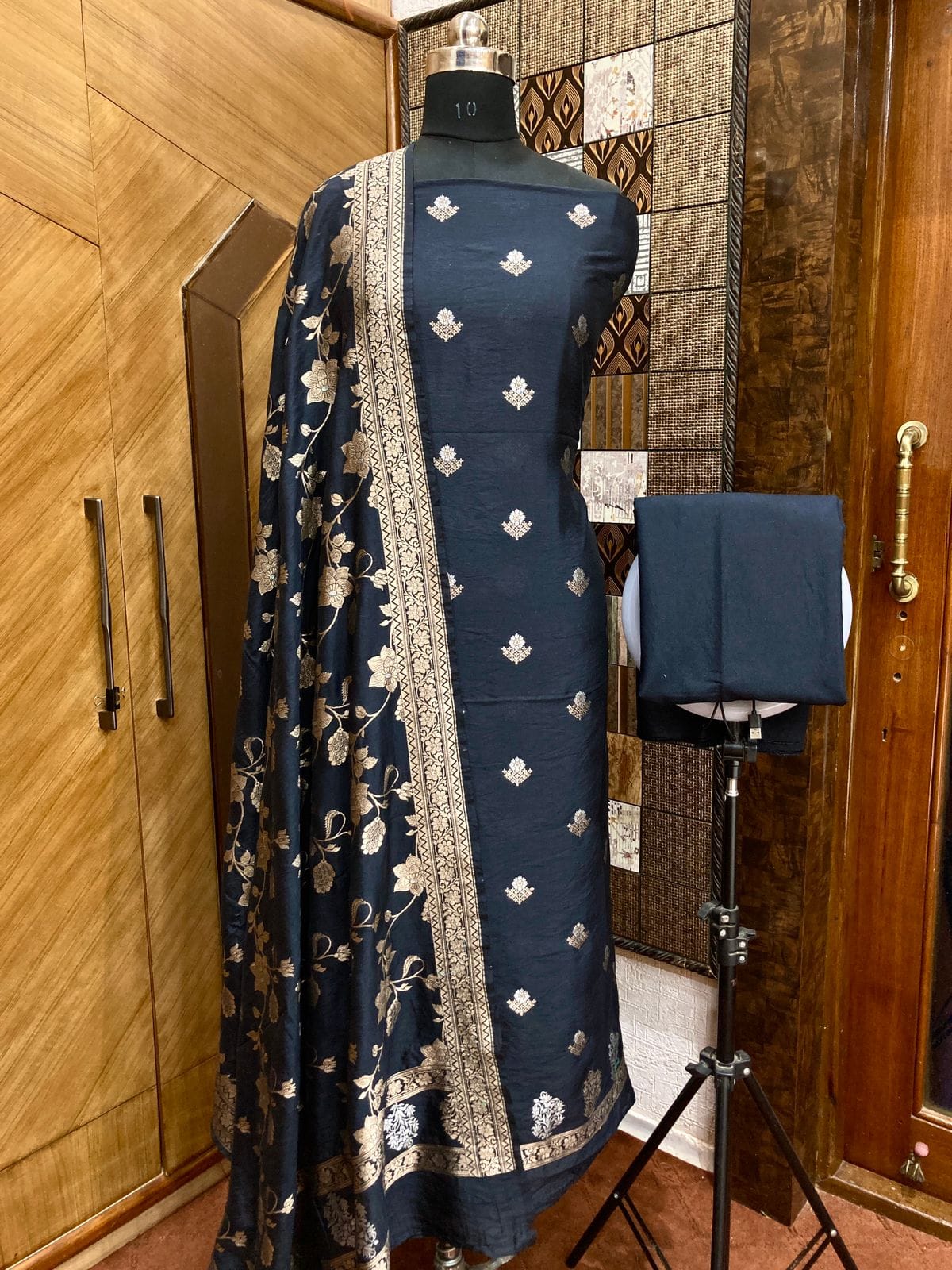 Handwoven Black Banarasi Soft Silk Suit
